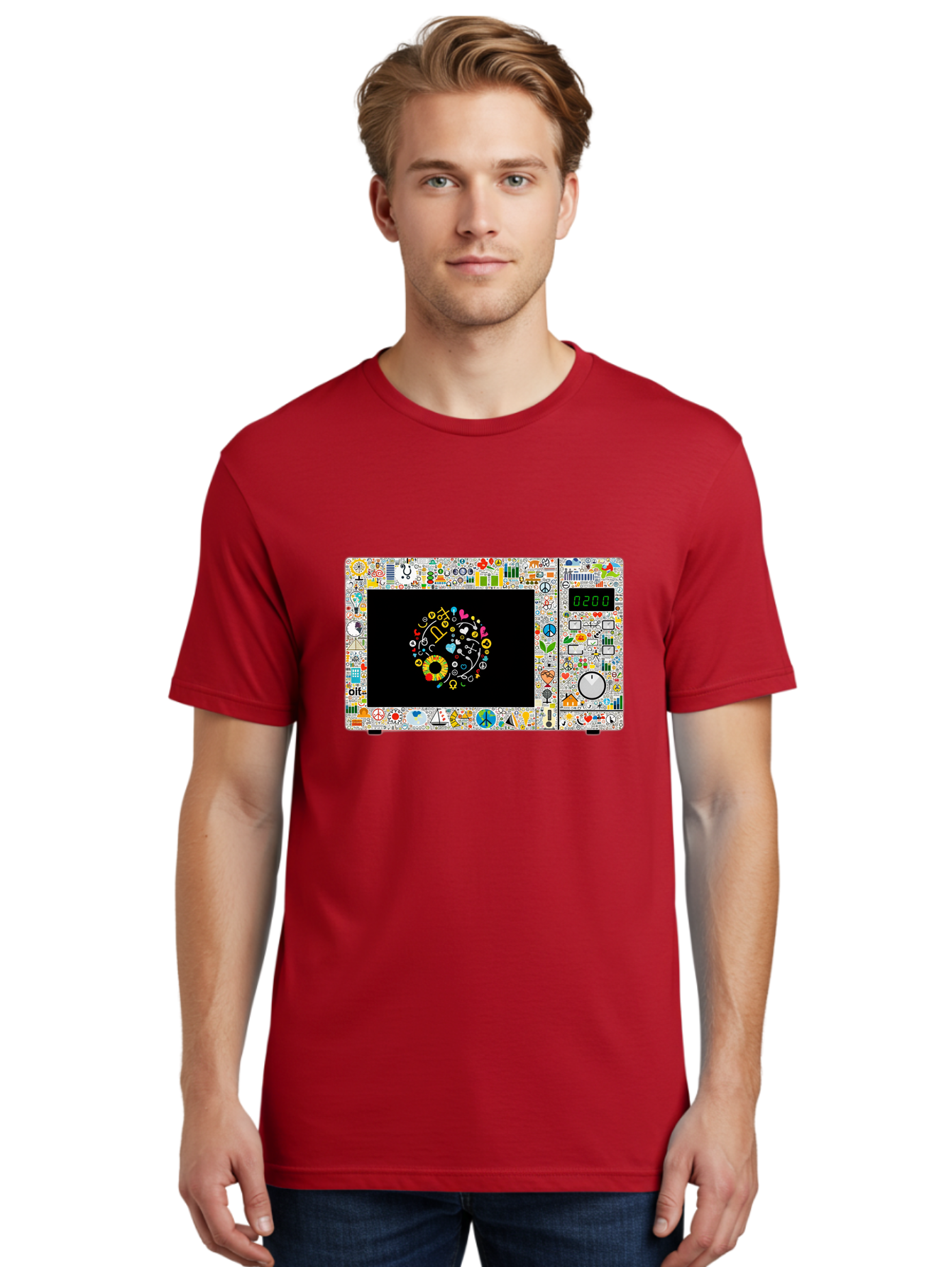 Microwave-With-Yin-Yang-Symbol Men'S Graphic Tee, 100% Cotton, Comfortable Casual Summer Wear, Machine Washable, Vintage Camera, Old Camera, Antique Camera, Black Camera, Classic Photography, Photography Equipment, Nostalgic Device, Bao653