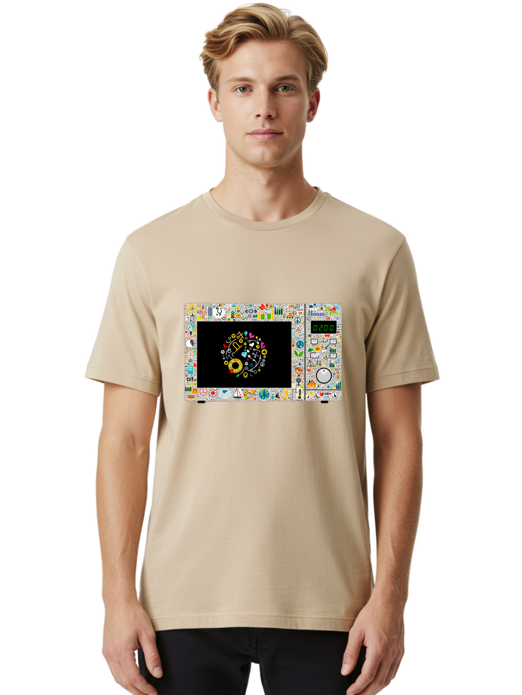 Microwave-With-Yin-Yang-Symbol Men'S Graphic Tee, 100% Cotton, Comfortable Casual Summer Wear, Machine Washable, Vintage Camera, Old Camera, Antique Camera, Black Camera, Classic Photography, Photography Equipment, Nostalgic Device, Bao653