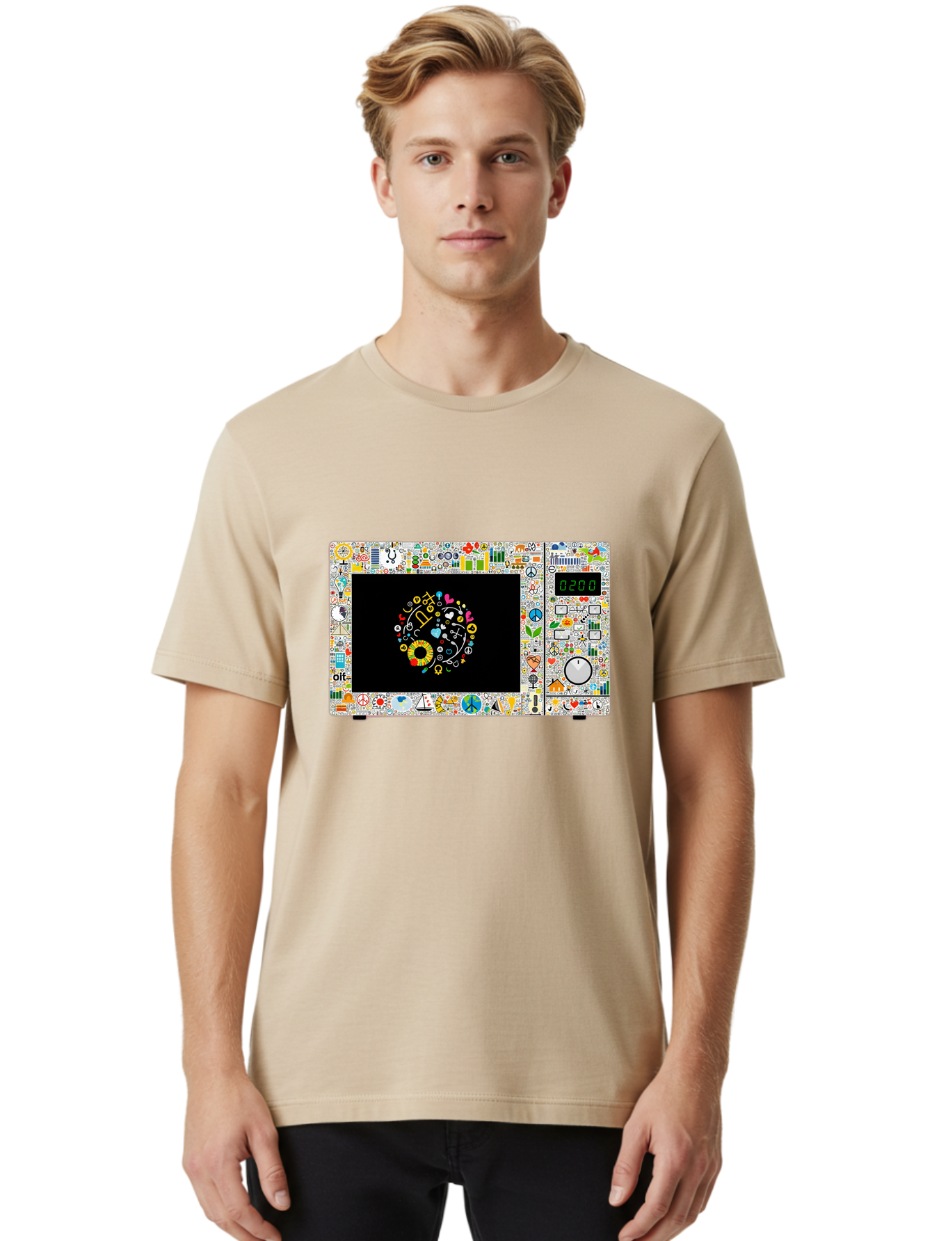 Microwave-With-Yin-Yang-Symbol Men'S Graphic Tee, 100% Cotton, Comfortable Casual Summer Wear, Machine Washable, Vintage Camera, Old Camera, Antique Camera, Black Camera, Classic Photography, Photography Equipment, Nostalgic Device, Bao653
