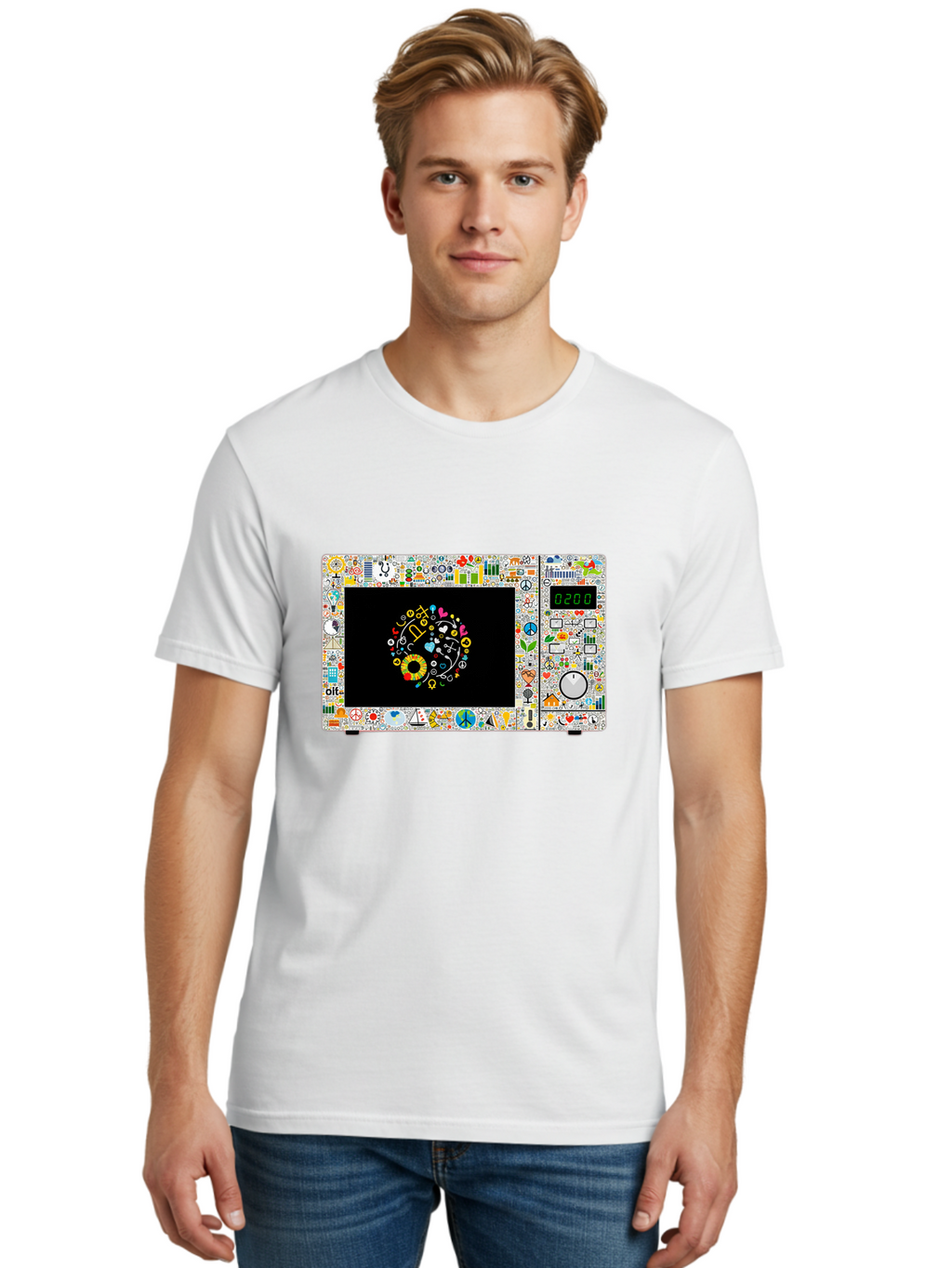 Microwave-With-Yin-Yang-Symbol Men'S Graphic Tee, 100% Cotton, Comfortable Casual Summer Wear, Machine Washable, Vintage Camera, Old Camera, Antique Camera, Black Camera, Classic Photography, Photography Equipment, Nostalgic Device, Bao653