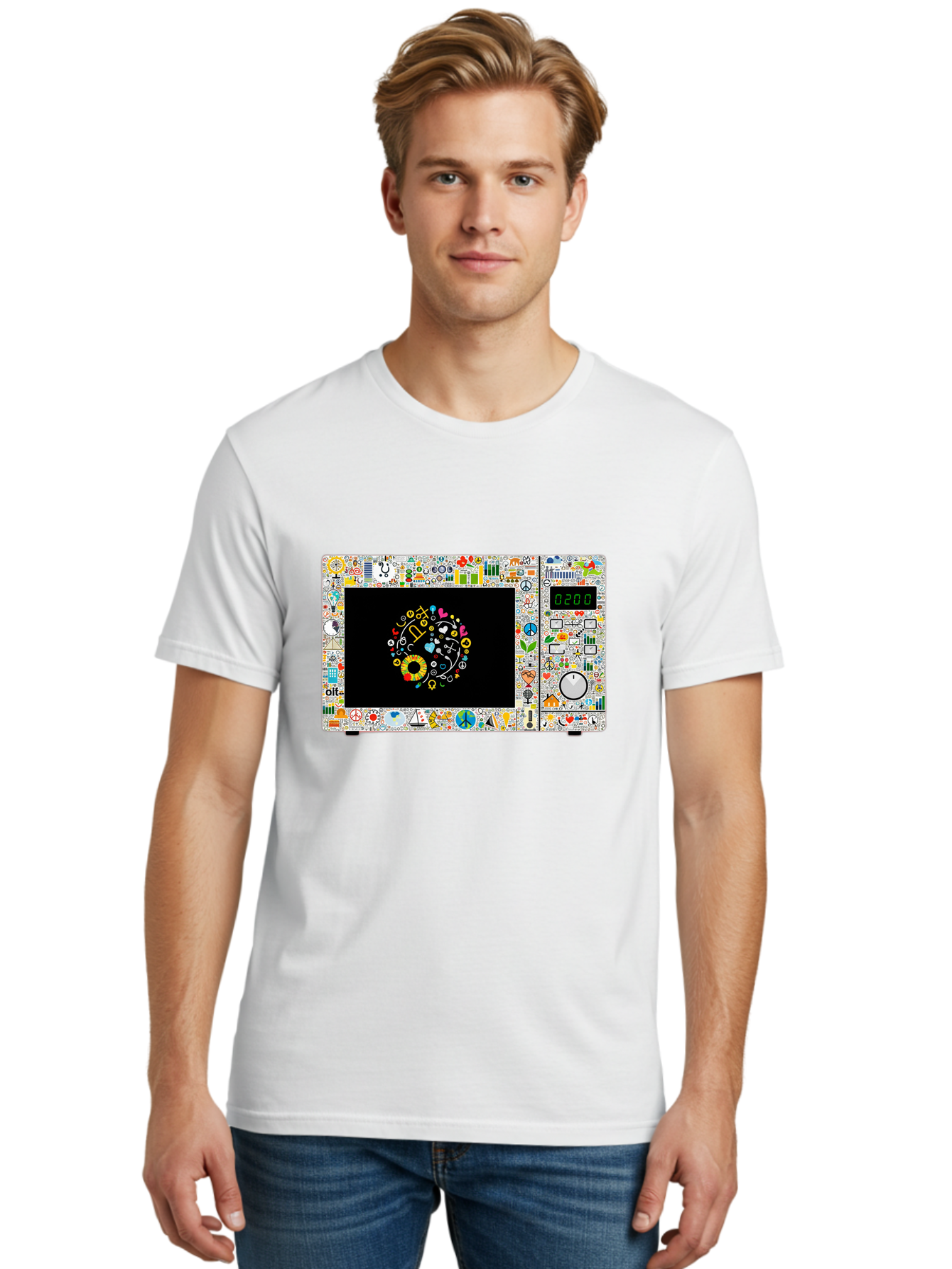 Microwave-With-Yin-Yang-Symbol Men'S Graphic Tee, 100% Cotton, Comfortable Casual Summer Wear, Machine Washable, Vintage Camera, Old Camera, Antique Camera, Black Camera, Classic Photography, Photography Equipment, Nostalgic Device, Bao653