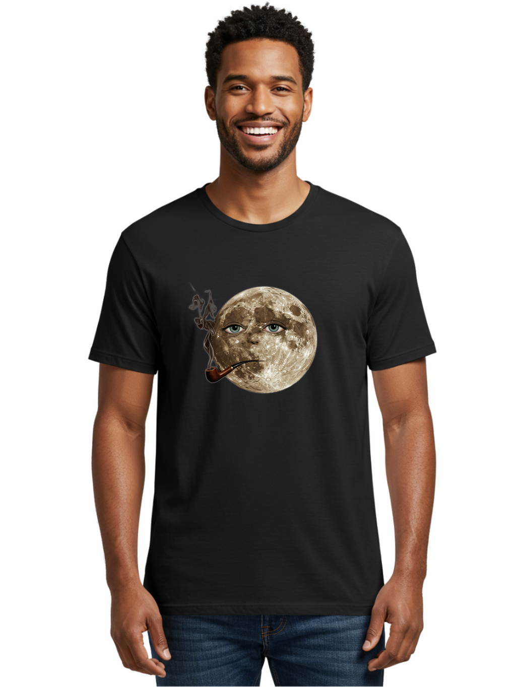 Moon-With-Eyes-And-Pipe Men'S Graphic Tee, 100% Cotton, Comfortable Casual Summer Wear, Machine Washable, Vintage Camera, Old Camera, Antique Camera, Black Camera, Classic Photography, Photography Equipment, Nostalgic Device, Film Camera, Bao672