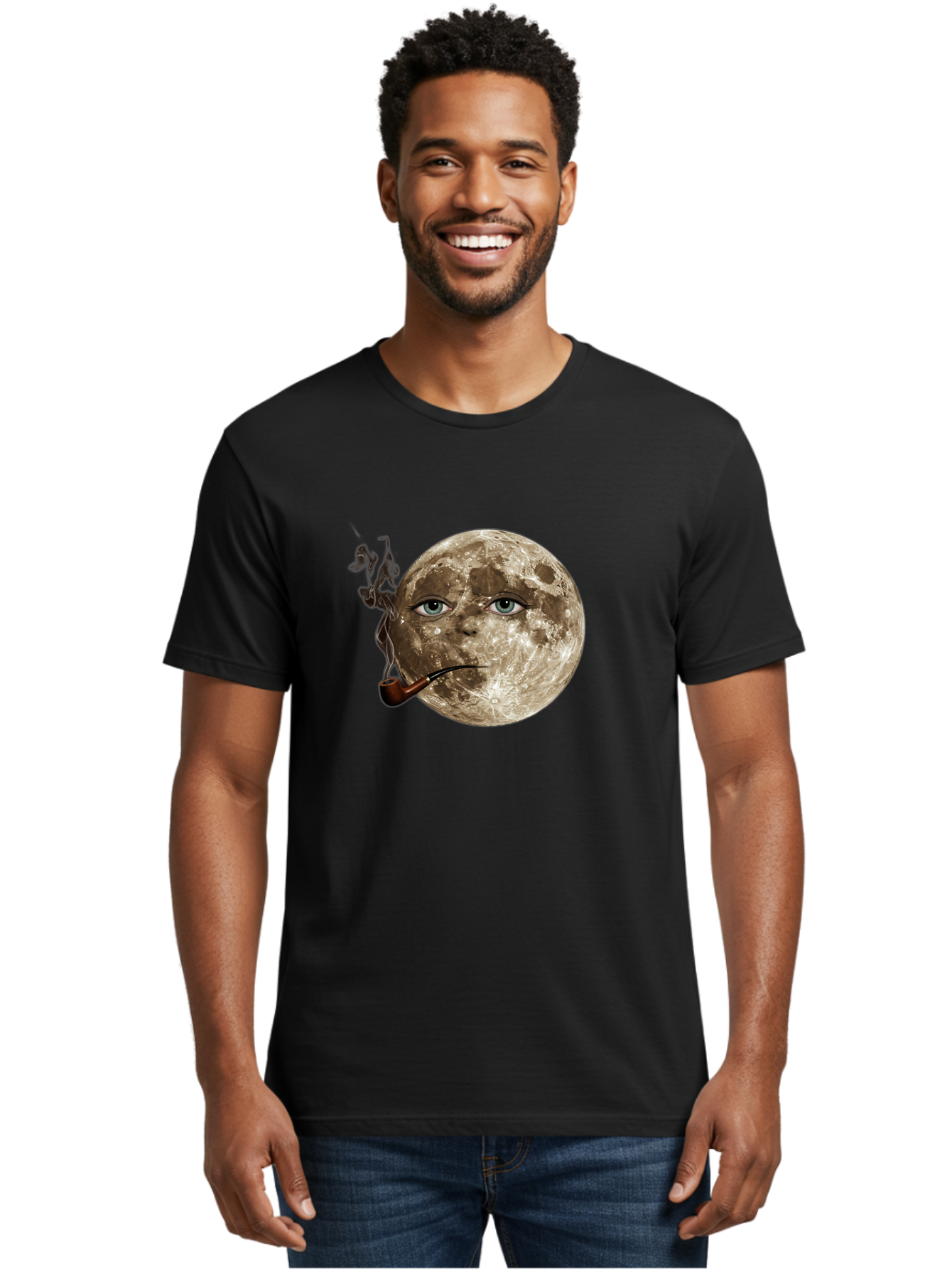 Moon-With-Eyes-And-Pipe Men'S Graphic Tee, 100% Cotton, Comfortable Casual Summer Wear, Machine Washable, Vintage Camera, Old Camera, Antique Camera, Black Camera, Classic Photography, Photography Equipment, Nostalgic Device, Film Camera, Bao672