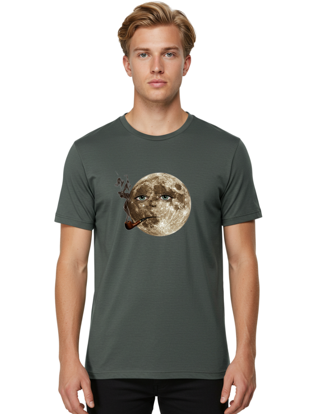 Moon-With-Eyes-And-Pipe Men'S Graphic Tee, 100% Cotton, Comfortable Casual Summer Wear, Machine Washable, Vintage Camera, Old Camera, Antique Camera, Black Camera, Classic Photography, Photography Equipment, Nostalgic Device, Film Camera, Bao672