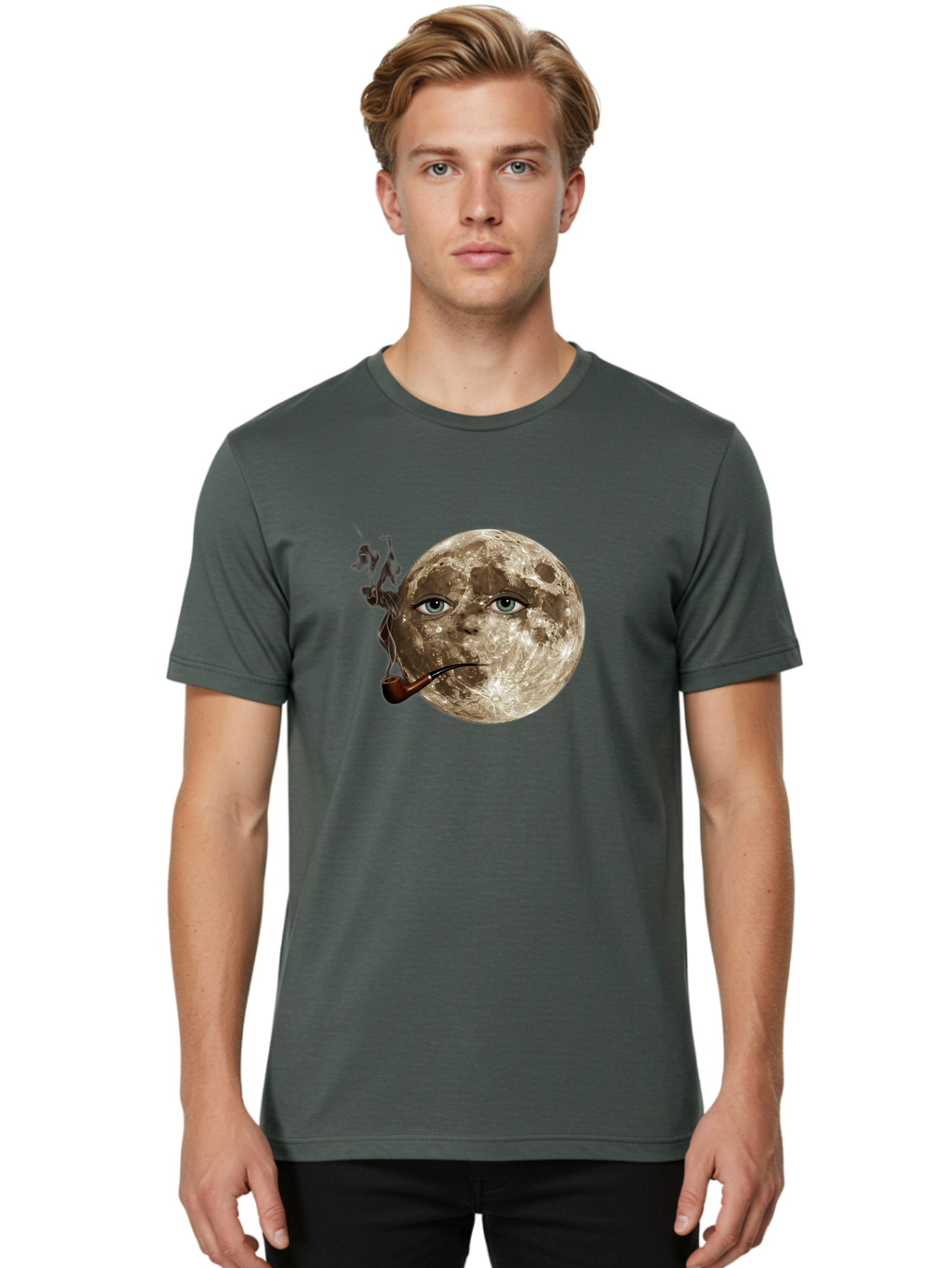 Moon-With-Eyes-And-Pipe Men'S Graphic Tee, 100% Cotton, Comfortable Casual Summer Wear, Machine Washable, Vintage Camera, Old Camera, Antique Camera, Black Camera, Classic Photography, Photography Equipment, Nostalgic Device, Film Camera, Bao672