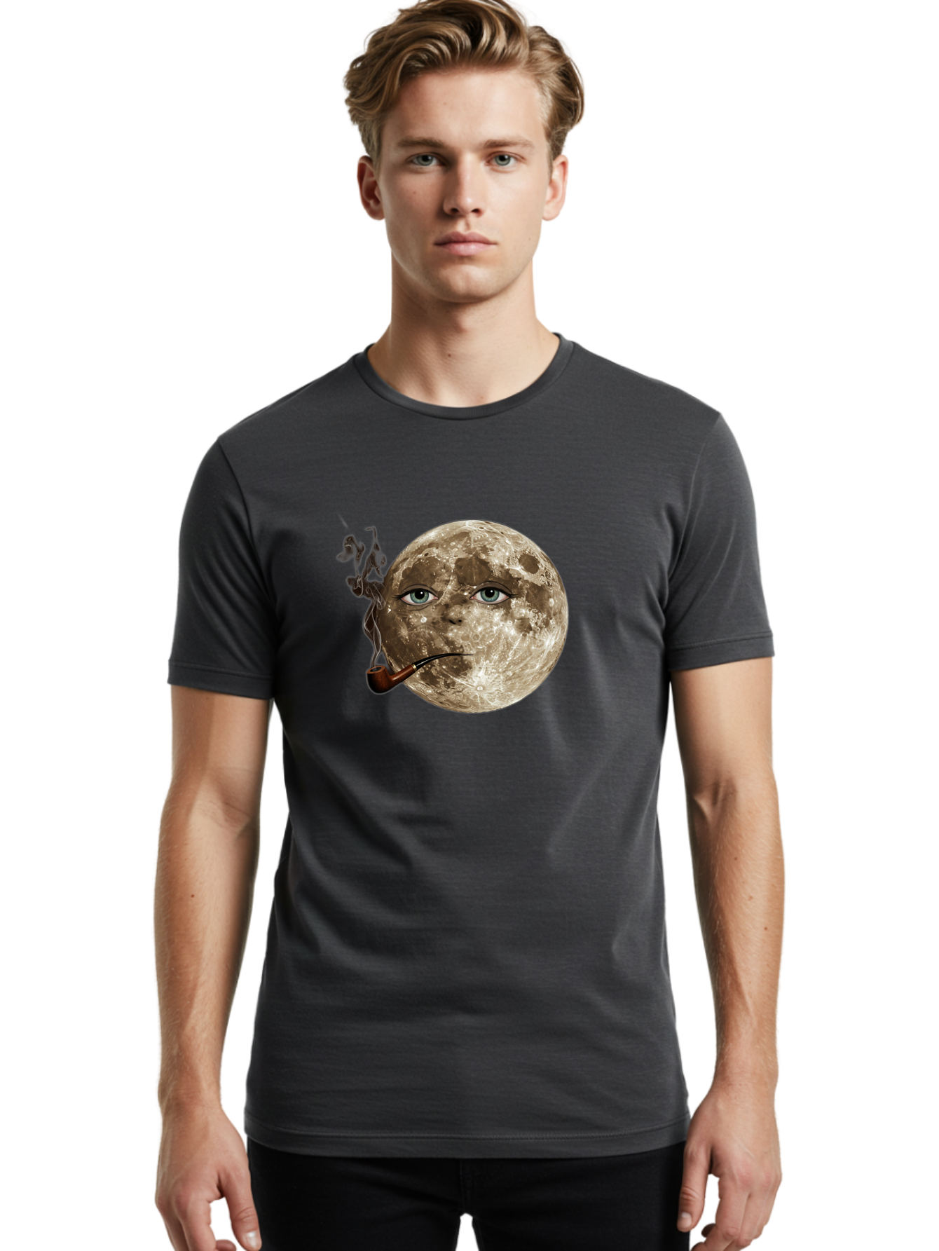 Moon-With-Eyes-And-Pipe Men'S Graphic Tee, 100% Cotton, Comfortable Casual Summer Wear, Machine Washable, Vintage Camera, Old Camera, Antique Camera, Black Camera, Classic Photography, Photography Equipment, Nostalgic Device, Film Camera, Bao672