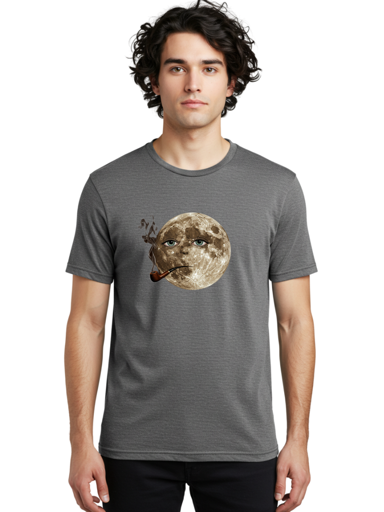 Moon-With-Eyes-And-Pipe Men'S Graphic Tee, 100% Cotton, Comfortable Casual Summer Wear, Machine Washable, Vintage Camera, Old Camera, Antique Camera, Black Camera, Classic Photography, Photography Equipment, Nostalgic Device, Film Camera, Bao672