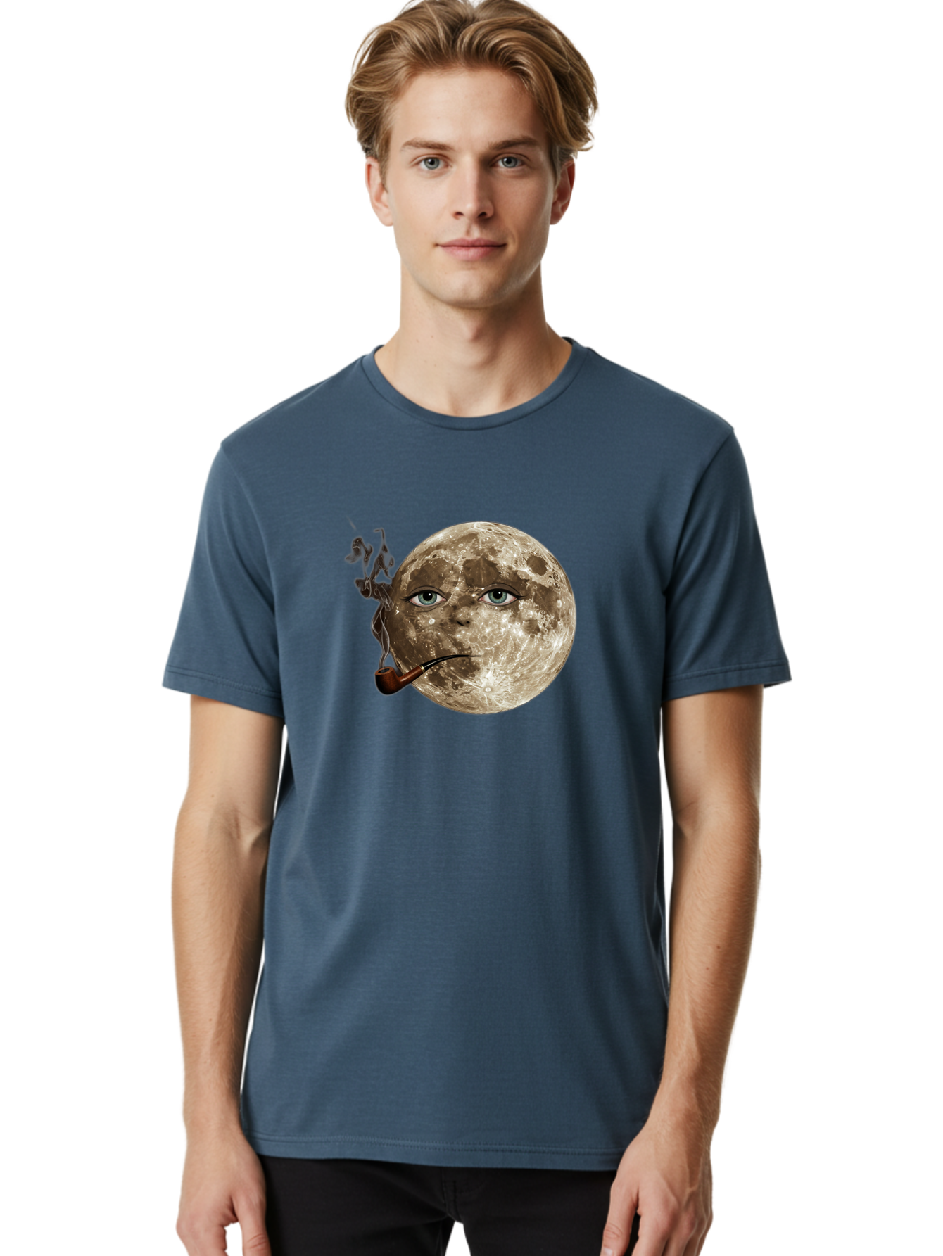Moon-With-Eyes-And-Pipe Men'S Graphic Tee, 100% Cotton, Comfortable Casual Summer Wear, Machine Washable, Vintage Camera, Old Camera, Antique Camera, Black Camera, Classic Photography, Photography Equipment, Nostalgic Device, Film Camera, Bao672