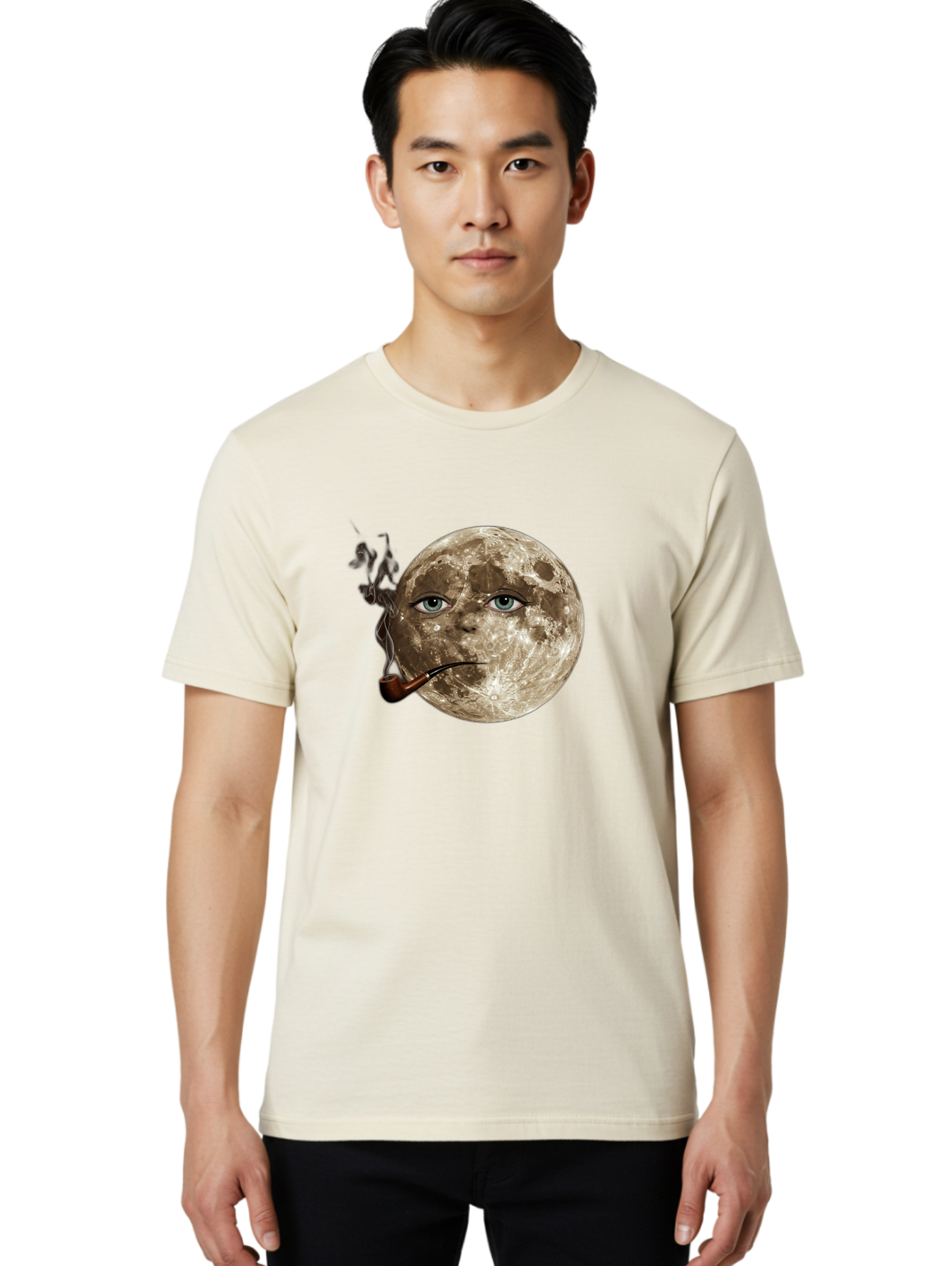 Moon-With-Eyes-And-Pipe Men'S Graphic Tee, 100% Cotton, Comfortable Casual Summer Wear, Machine Washable, Vintage Camera, Old Camera, Antique Camera, Black Camera, Classic Photography, Photography Equipment, Nostalgic Device, Film Camera, Bao672