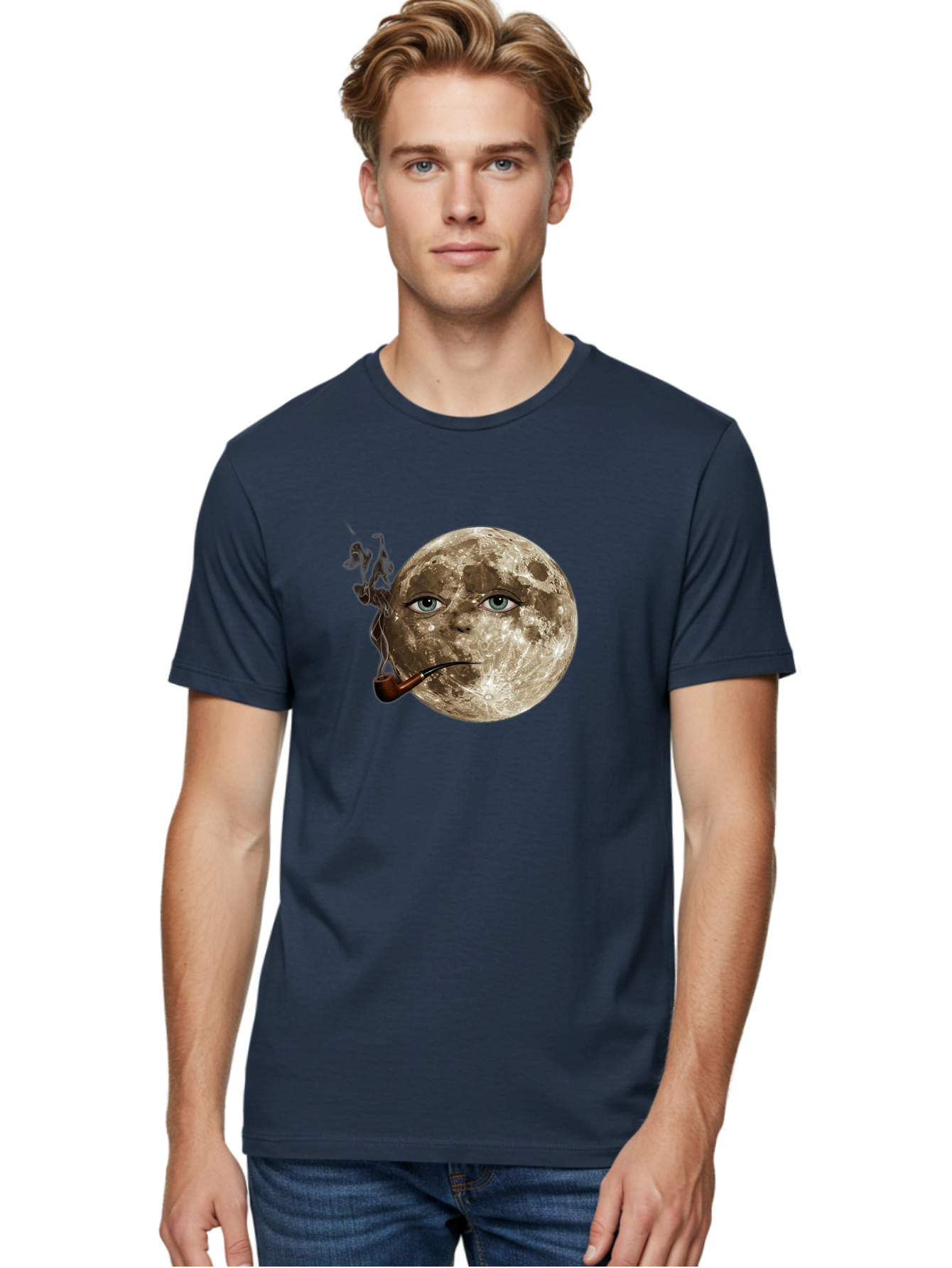 Moon-With-Eyes-And-Pipe Men'S Graphic Tee, 100% Cotton, Comfortable Casual Summer Wear, Machine Washable, Vintage Camera, Old Camera, Antique Camera, Black Camera, Classic Photography, Photography Equipment, Nostalgic Device, Film Camera, Bao672