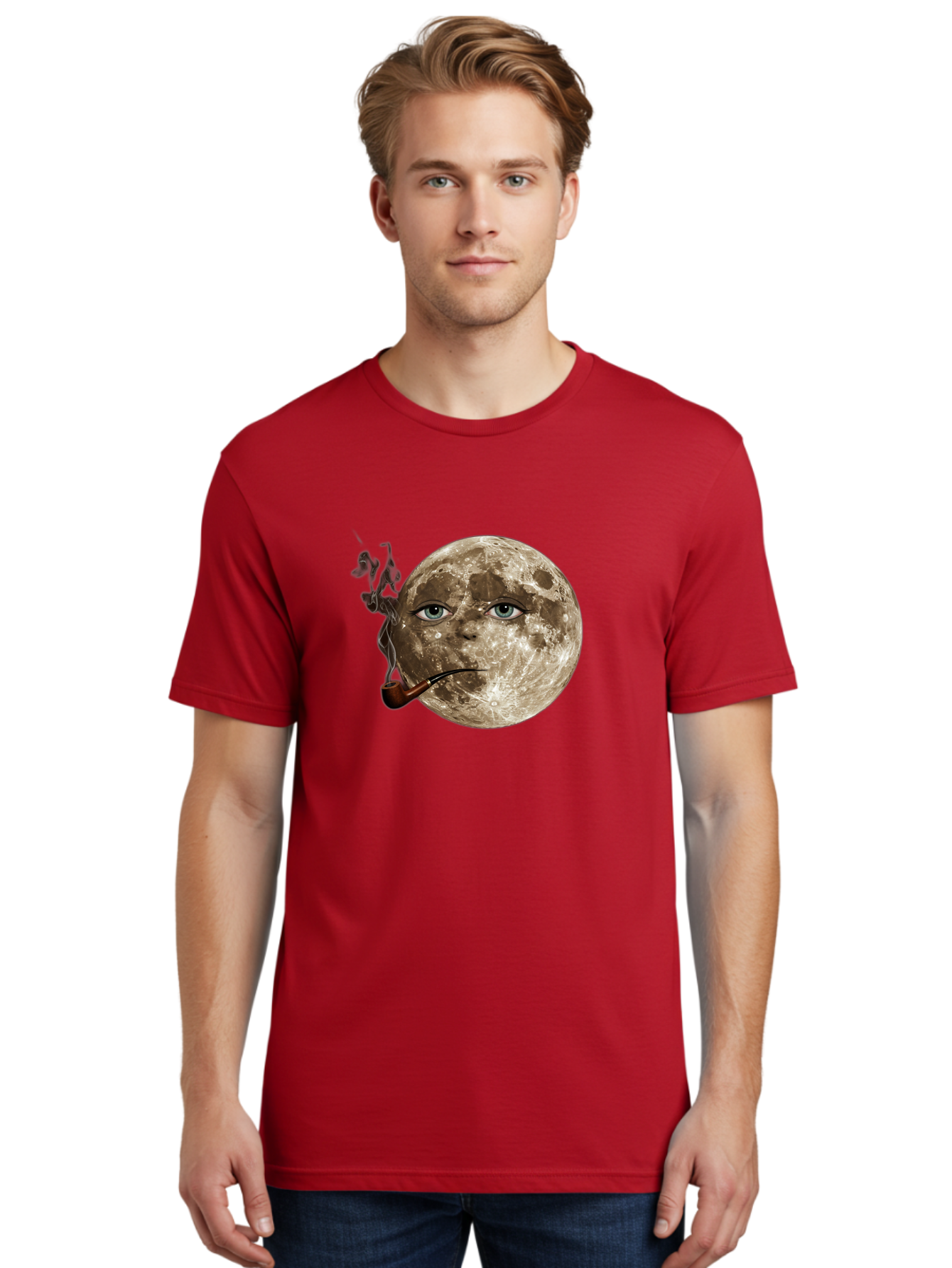 Moon-With-Eyes-And-Pipe Men'S Graphic Tee, 100% Cotton, Comfortable Casual Summer Wear, Machine Washable, Vintage Camera, Old Camera, Antique Camera, Black Camera, Classic Photography, Photography Equipment, Nostalgic Device, Film Camera, Bao672