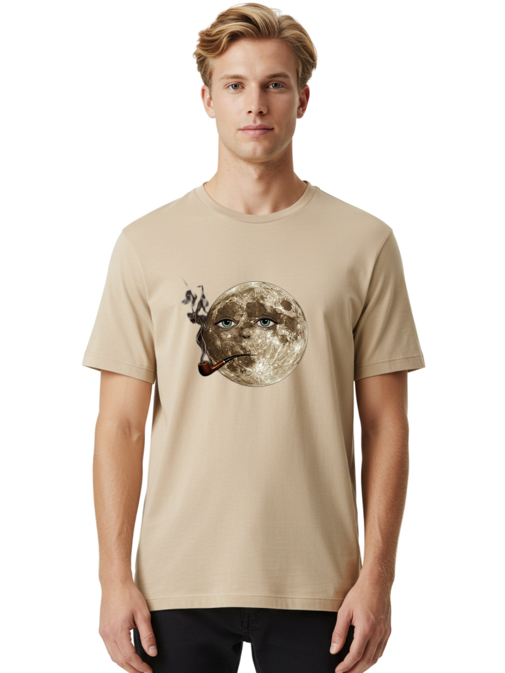 Moon-With-Eyes-And-Pipe Men'S Graphic Tee, 100% Cotton, Comfortable Casual Summer Wear, Machine Washable, Vintage Camera, Old Camera, Antique Camera, Black Camera, Classic Photography, Photography Equipment, Nostalgic Device, Film Camera, Bao672