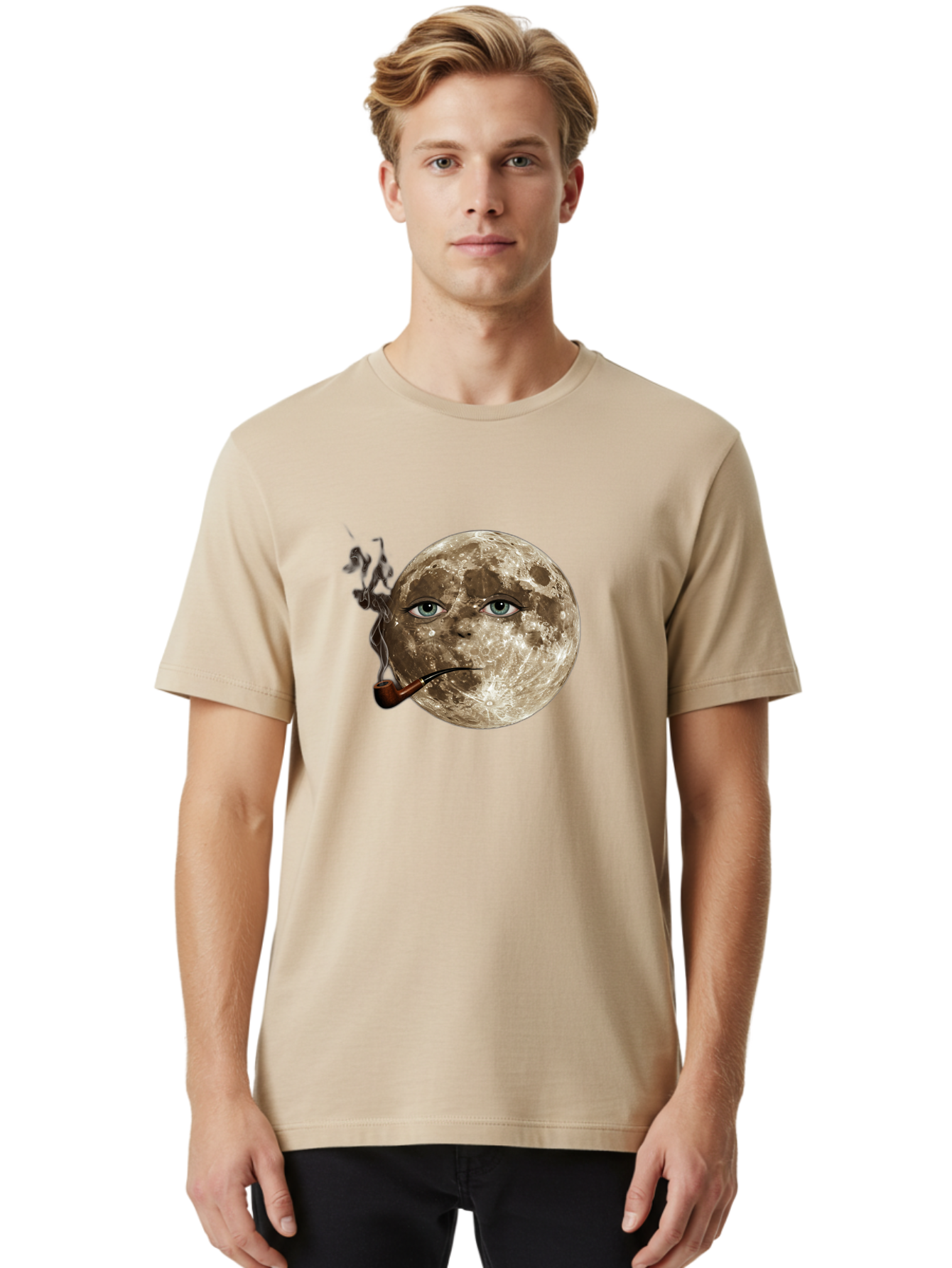 Moon-With-Eyes-And-Pipe Men'S Graphic Tee, 100% Cotton, Comfortable Casual Summer Wear, Machine Washable, Vintage Camera, Old Camera, Antique Camera, Black Camera, Classic Photography, Photography Equipment, Nostalgic Device, Film Camera, Bao672