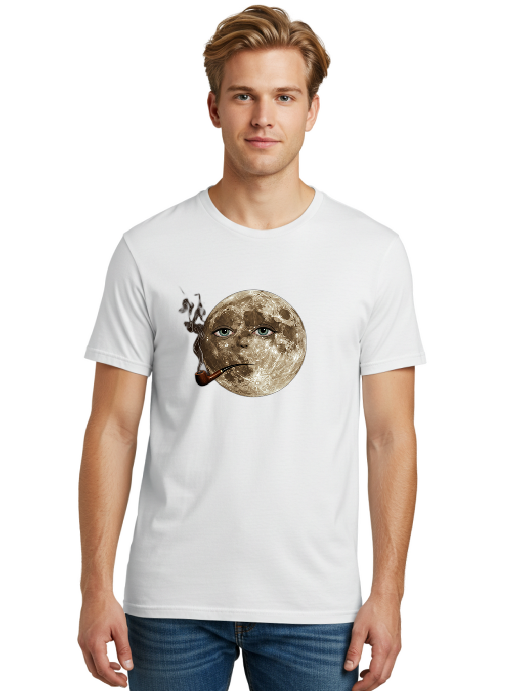 Moon-With-Eyes-And-Pipe Men'S Graphic Tee, 100% Cotton, Comfortable Casual Summer Wear, Machine Washable, Vintage Camera, Old Camera, Antique Camera, Black Camera, Classic Photography, Photography Equipment, Nostalgic Device, Film Camera, Bao672