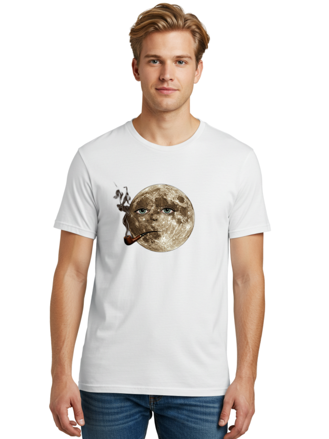Moon-With-Eyes-And-Pipe Men'S Graphic Tee, 100% Cotton, Comfortable Casual Summer Wear, Machine Washable, Vintage Camera, Old Camera, Antique Camera, Black Camera, Classic Photography, Photography Equipment, Nostalgic Device, Film Camera, Bao672