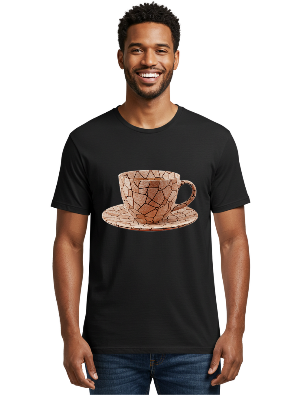 Mosaic-Cup-And-Saucer Men'S Graphic Tee, 100% Cotton, Comfortable Casual Summer Wear, Machine Washable, Vintage Camera, Old Camera, Antique Camera, Black Camera, Classic Photography, Photography Equipment, Nostalgic Device, Film Camera, Bao677
