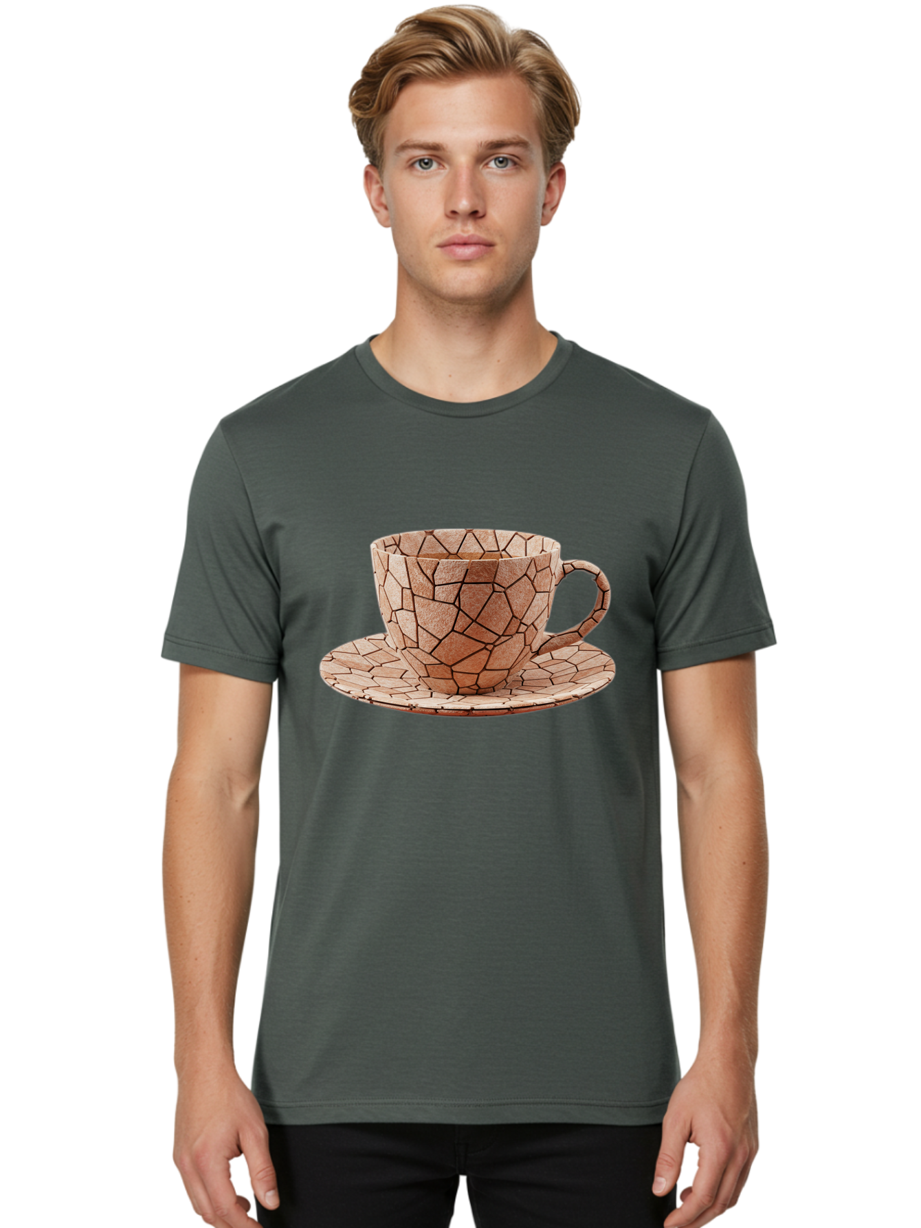 Mosaic-Cup-And-Saucer Men'S Graphic Tee, 100% Cotton, Comfortable Casual Summer Wear, Machine Washable, Vintage Camera, Old Camera, Antique Camera, Black Camera, Classic Photography, Photography Equipment, Nostalgic Device, Film Camera, Bao677