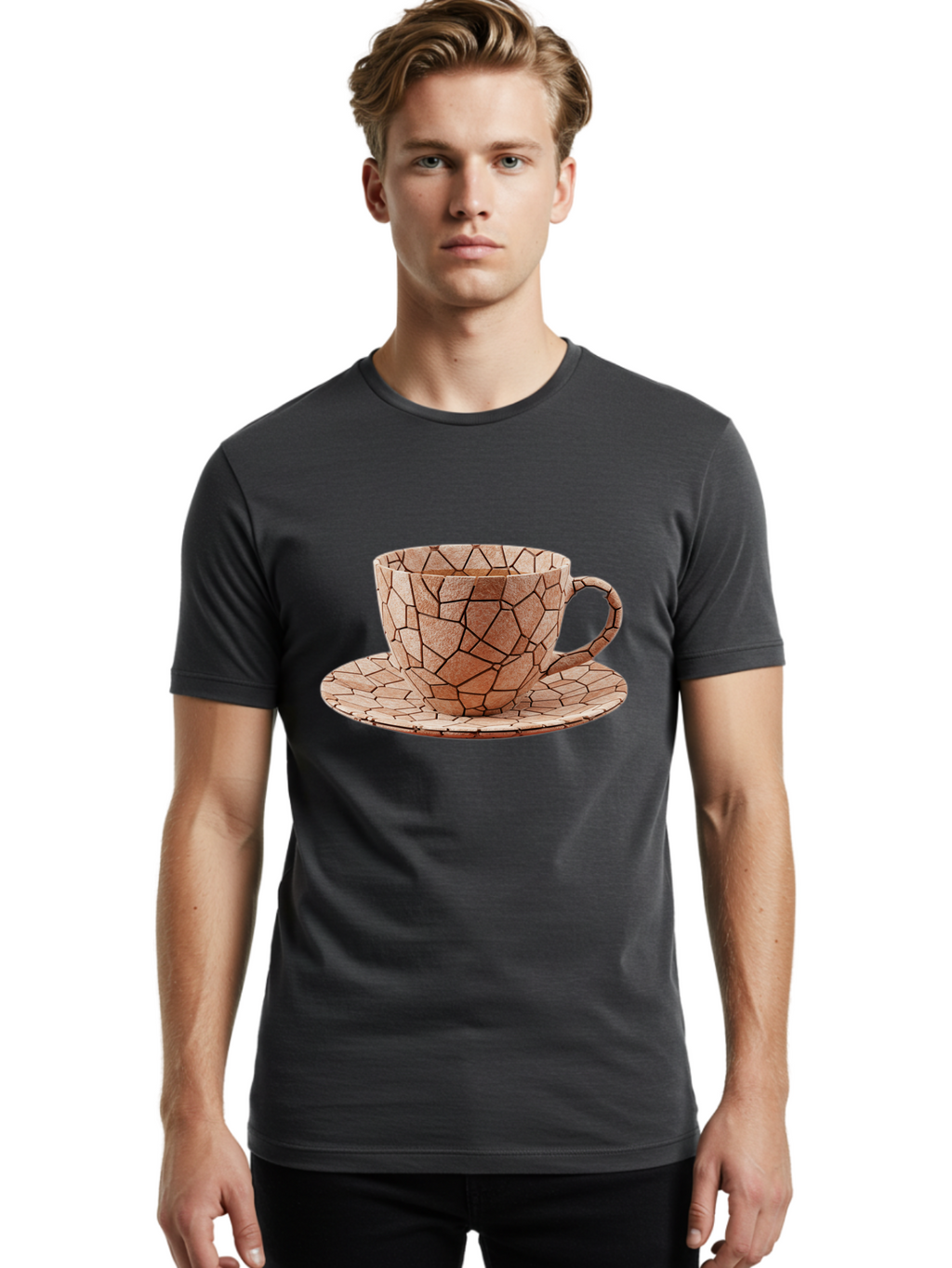 Mosaic-Cup-And-Saucer Men'S Graphic Tee, 100% Cotton, Comfortable Casual Summer Wear, Machine Washable, Vintage Camera, Old Camera, Antique Camera, Black Camera, Classic Photography, Photography Equipment, Nostalgic Device, Film Camera, Bao677