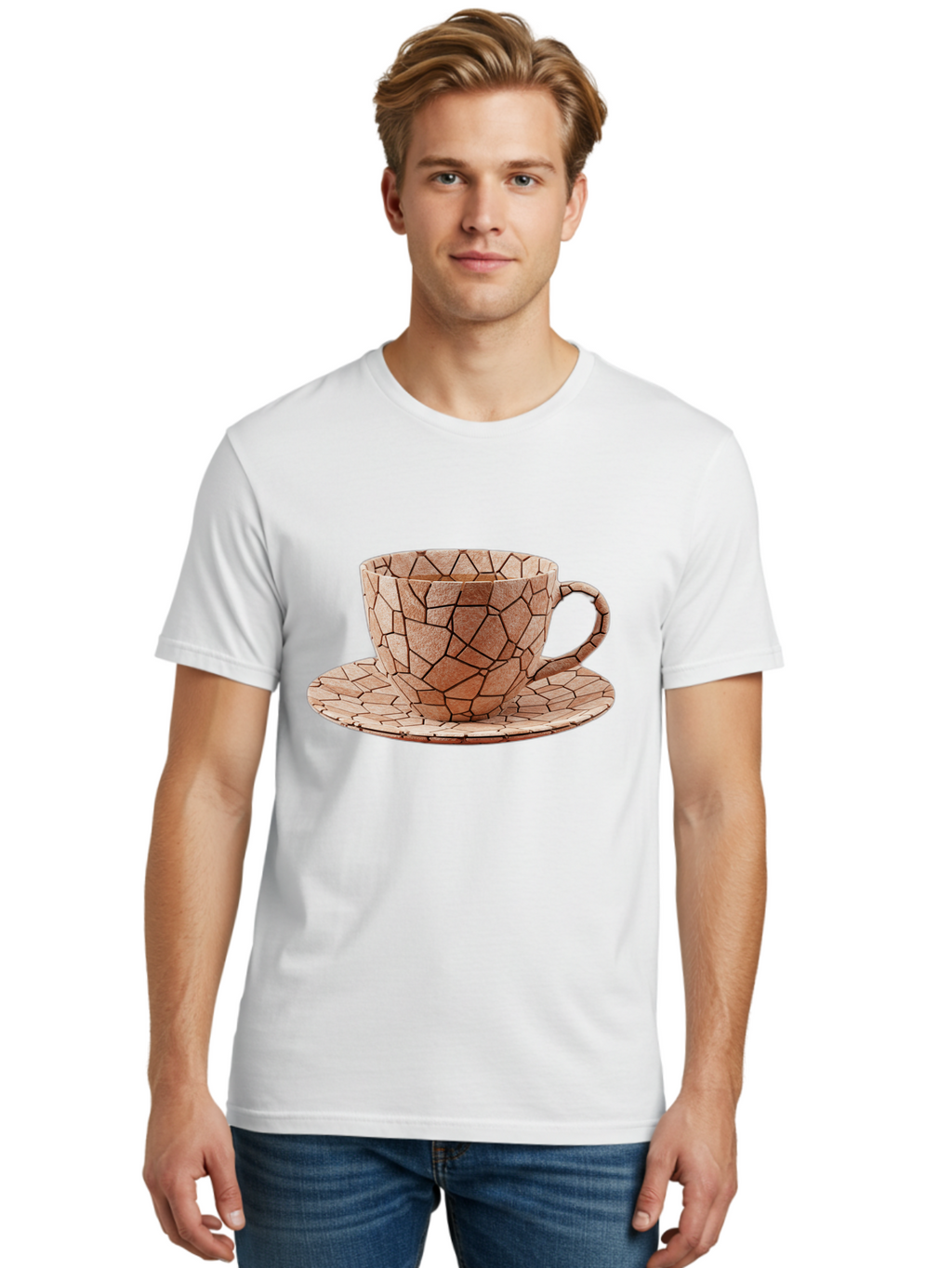 Mosaic-Cup-And-Saucer Men'S Graphic Tee, 100% Cotton, Comfortable Casual Summer Wear, Machine Washable, Vintage Camera, Old Camera, Antique Camera, Black Camera, Classic Photography, Photography Equipment, Nostalgic Device, Film Camera, Bao677