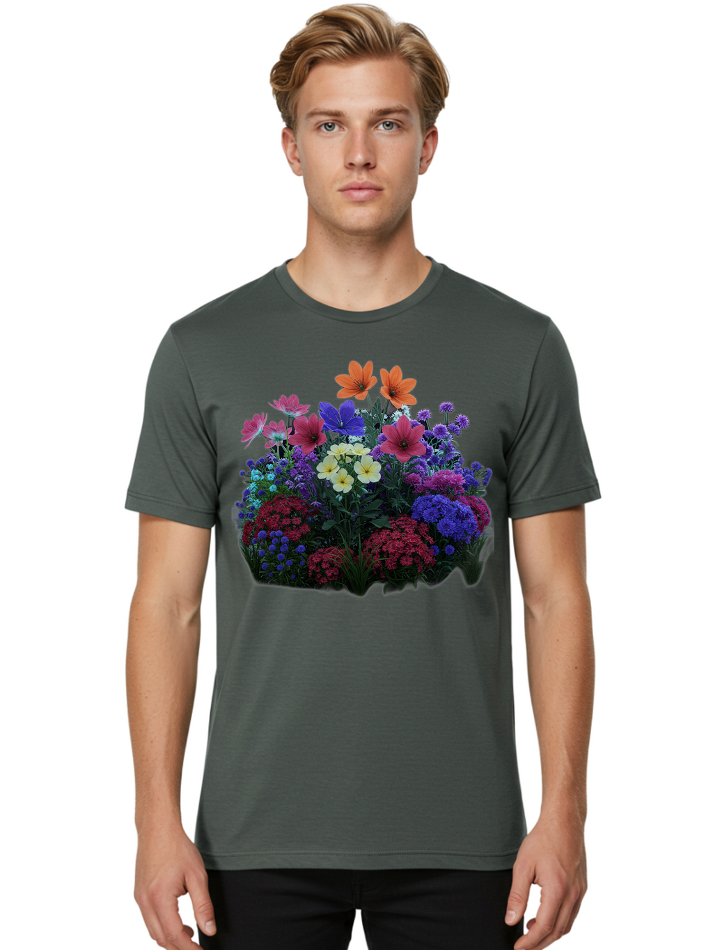 Multicolored-Flowers Men'S Graphic Tee, 100% Cotton, Comfortable Casual Summer Wear, Machine Washable, Vintage Camera, Old Camera, Antique Camera, Black Camera, Classic Photography, Photography Equipment, Nostalgic Device, Film Camera, Bao683