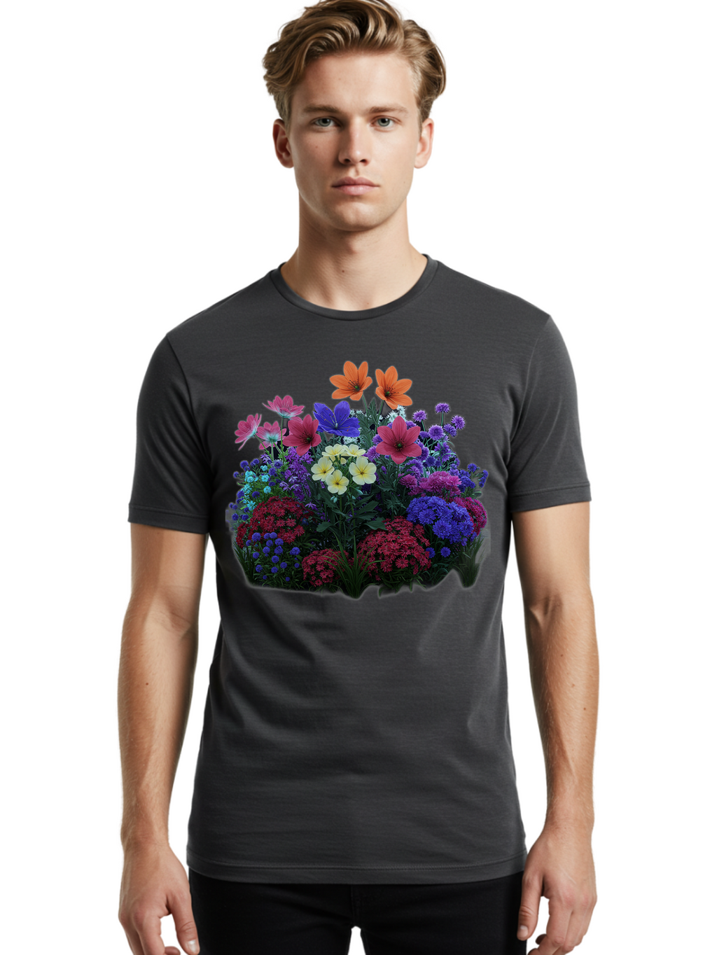 Multicolored-Flowers Men'S Graphic Tee, 100% Cotton, Comfortable Casual Summer Wear, Machine Washable, Vintage Camera, Old Camera, Antique Camera, Black Camera, Classic Photography, Photography Equipment, Nostalgic Device, Film Camera, Bao683