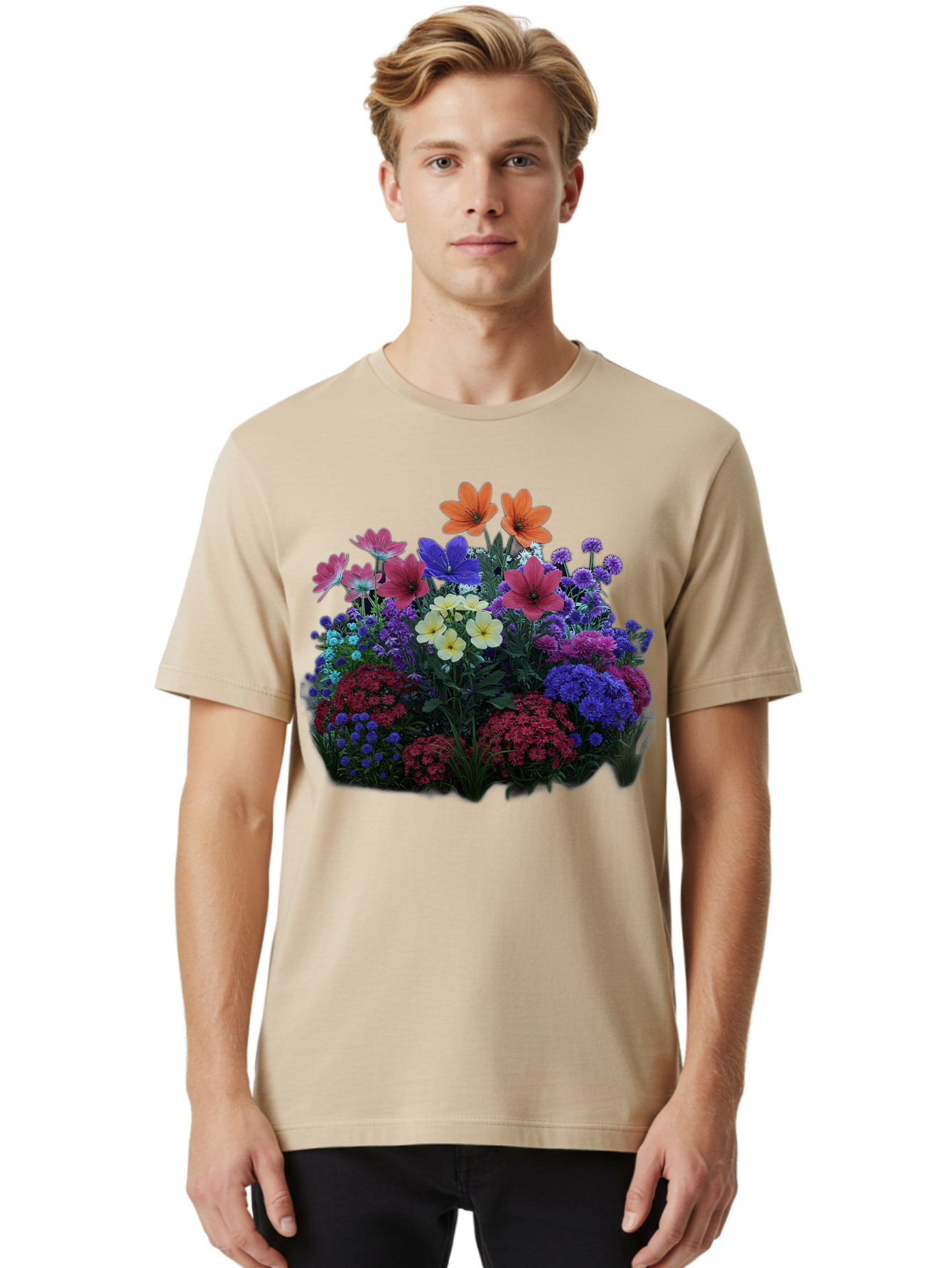 Multicolored-Flowers Men'S Graphic Tee, 100% Cotton, Comfortable Casual Summer Wear, Machine Washable, Vintage Camera, Old Camera, Antique Camera, Black Camera, Classic Photography, Photography Equipment, Nostalgic Device, Film Camera, Bao683