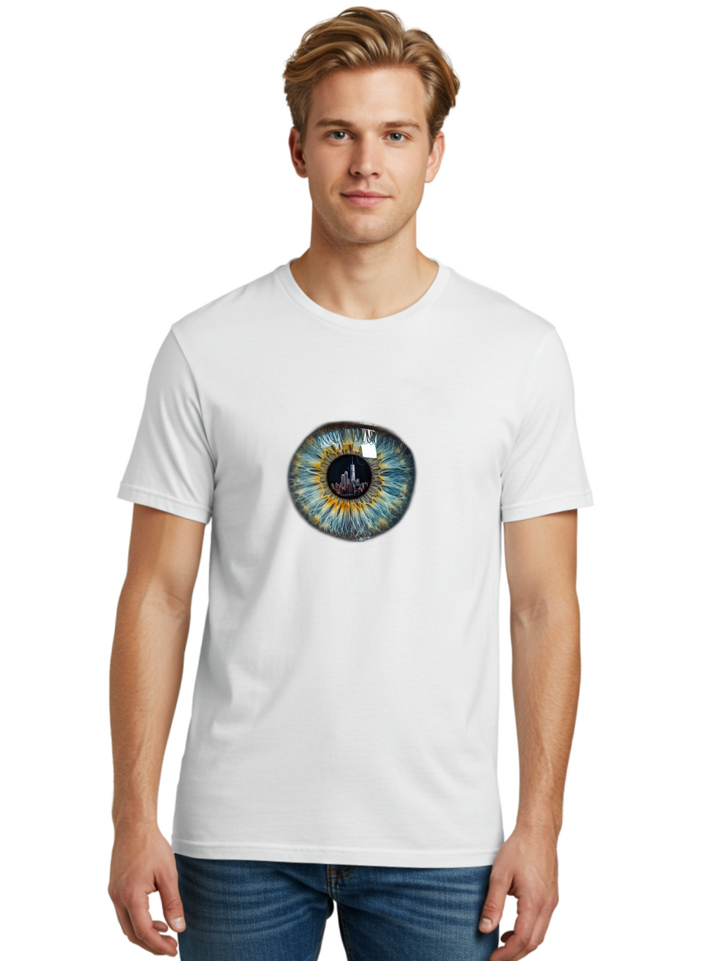 New-York-City-Skyline-Eye Men'S Graphic Tee, 100% Cotton, Comfortable Casual Summer Wear, Machine Washable, Vintage Camera, Old Camera, Antique Camera, Black Camera, Classic Photography, Photography Equipment, Nostalgic Device, Film Camera, Bao694