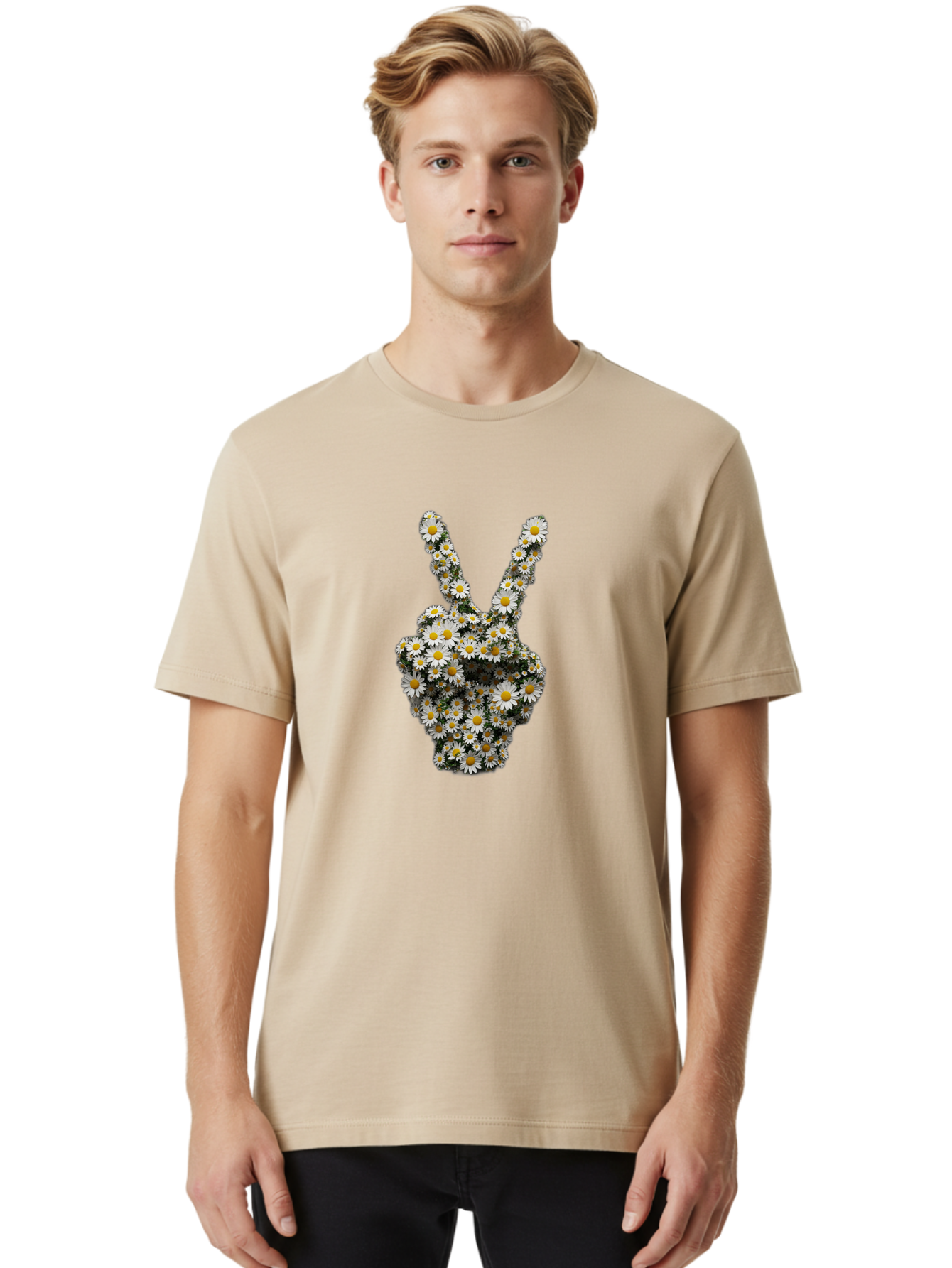 Peace-Sign-Daisies Men'S Graphic Tee, 100% Cotton, Comfortable Casual Summer Wear, Machine Washable, Vintage Camera, Old Camera, Antique Camera, Black Camera, Classic Photography, Photography Equipment, Nostalgic Device, Film Camera, Bao735