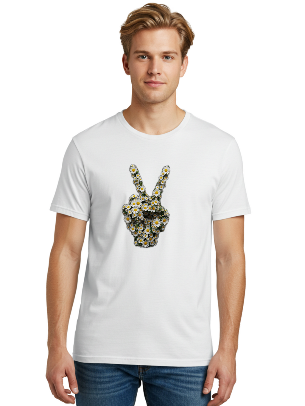 Peace-Sign-Daisies Men'S Graphic Tee, 100% Cotton, Comfortable Casual Summer Wear, Machine Washable, Vintage Camera, Old Camera, Antique Camera, Black Camera, Classic Photography, Photography Equipment, Nostalgic Device, Film Camera, Bao735