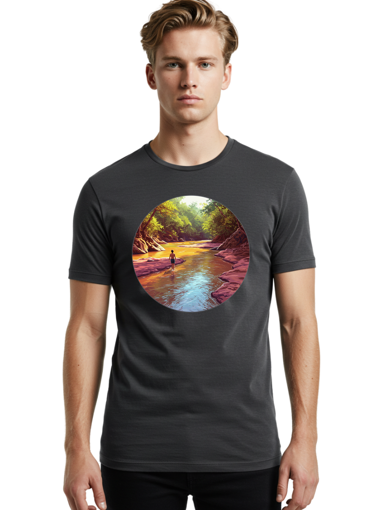 Person-In-The-River Men'S Graphic Tee, 100% Cotton, Comfortable Casual Summer Wear, Machine Washable, Vintage Camera, Old Camera, Antique Camera, Black Camera, Classic Photography, Photography Equipment, Nostalgic Device, Film Camera, Bao743