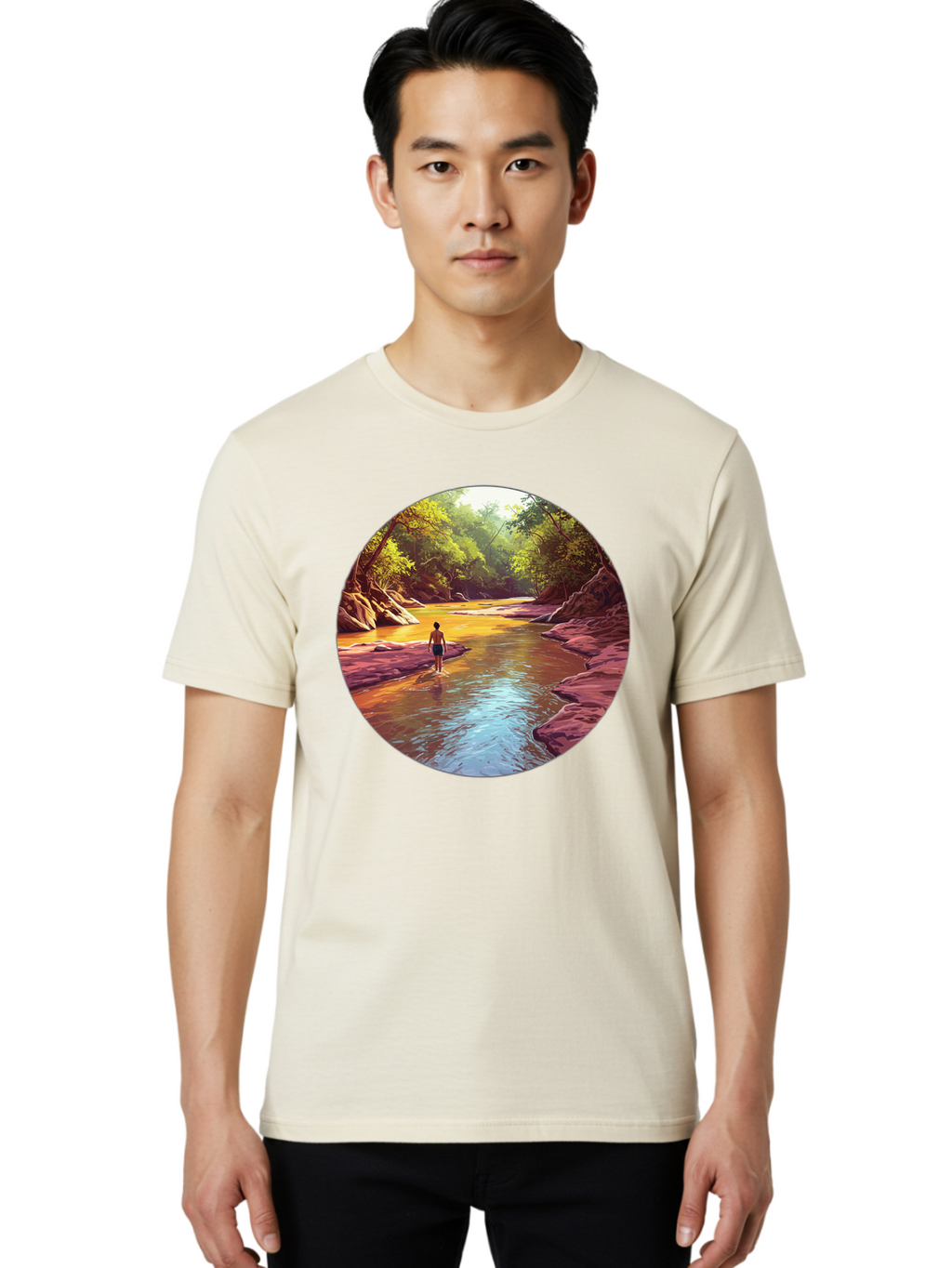 Person-In-The-River Men'S Graphic Tee, 100% Cotton, Comfortable Casual Summer Wear, Machine Washable, Vintage Camera, Old Camera, Antique Camera, Black Camera, Classic Photography, Photography Equipment, Nostalgic Device, Film Camera, Bao743