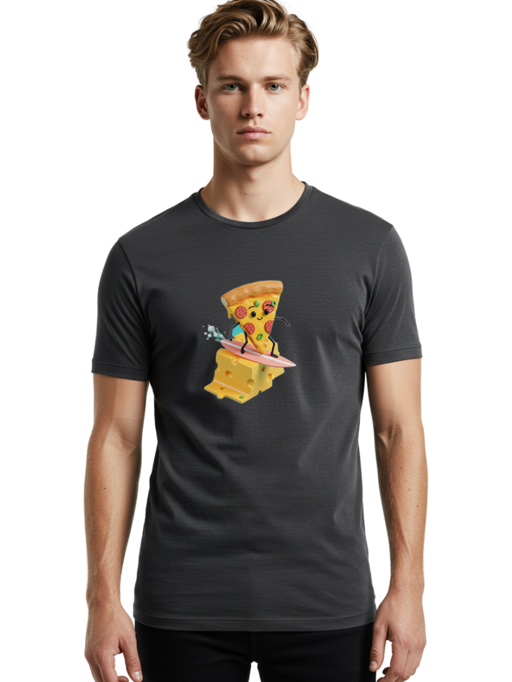 Pizza-Slice-Surfer Men'S Graphic Tee, 100% Cotton, Comfortable Casual Summer Wear, Machine Washable, Vintage Camera, Old Camera, Antique Camera, Black Camera, Classic Photography, Photography Equipment, Nostalgic Device, Film Camera, Bao756