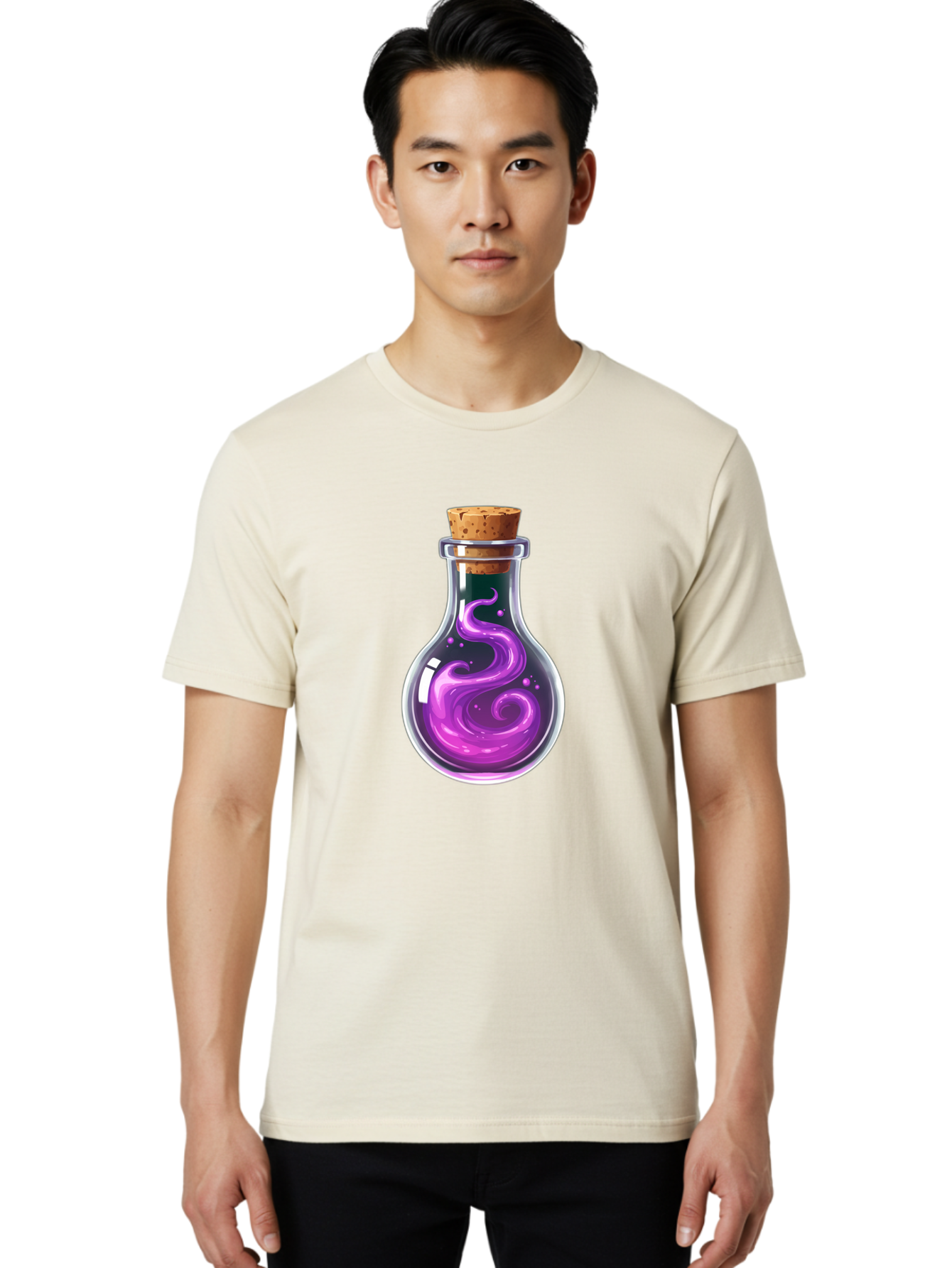 Purple-Potion-Bottle Men'S Graphic Tee, 100% Cotton, Comfortable Casual Summer Wear, Machine Washable, Vintage Camera, Old Camera, Antique Camera, Black Camera, Classic Photography, Photography Equipment, Nostalgic Device, Film Camera, Bao775