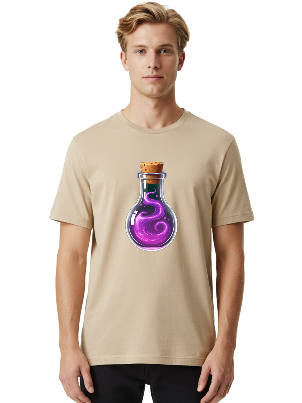 Purple-Potion-Bottle Men'S Graphic Tee, 100% Cotton, Comfortable Casual Summer Wear, Machine Washable, Vintage Camera, Old Camera, Antique Camera, Black Camera, Classic Photography, Photography Equipment, Nostalgic Device, Film Camera, Bao775