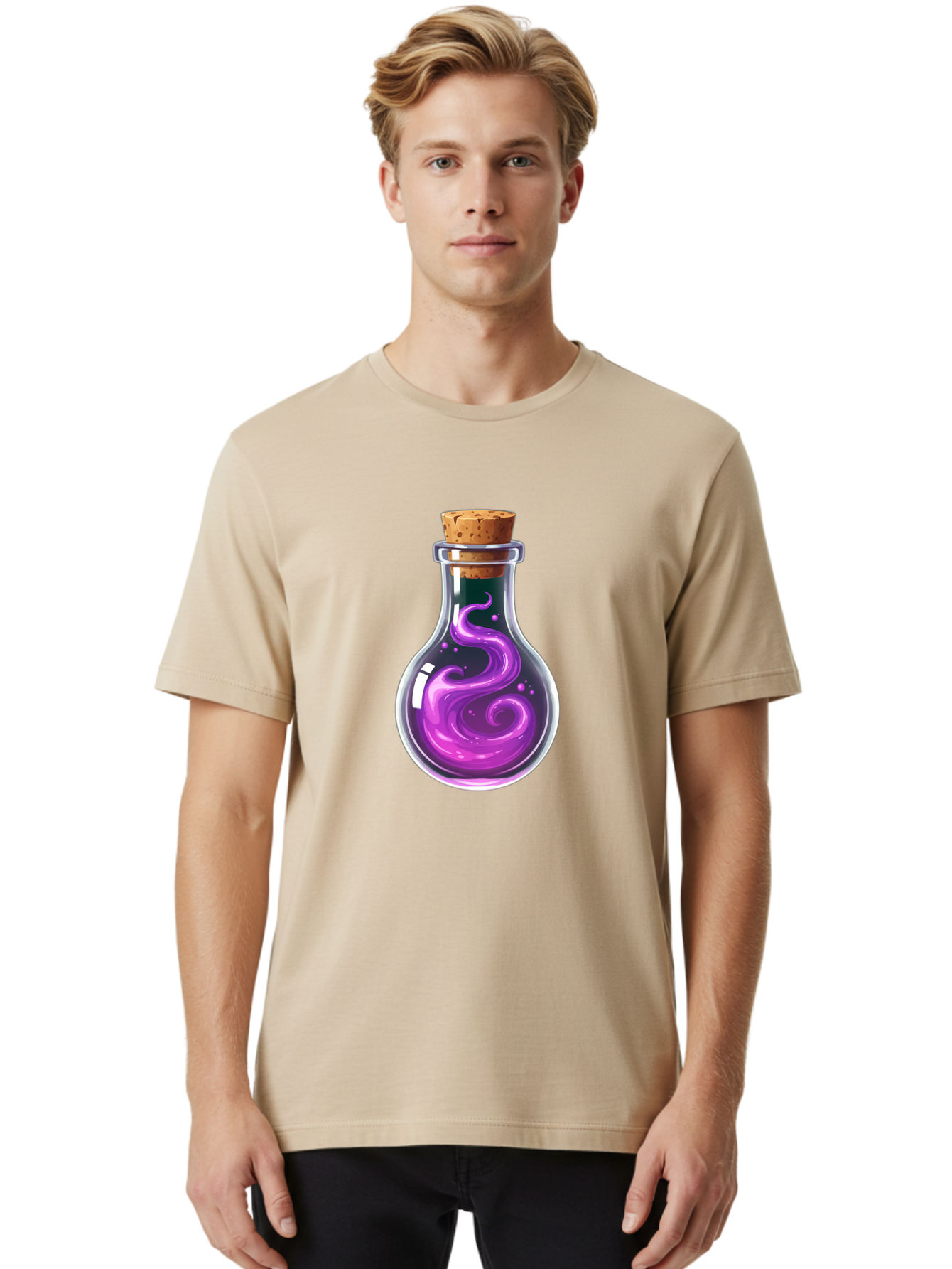 Purple-Potion-Bottle Men'S Graphic Tee, 100% Cotton, Comfortable Casual Summer Wear, Machine Washable, Vintage Camera, Old Camera, Antique Camera, Black Camera, Classic Photography, Photography Equipment, Nostalgic Device, Film Camera, Bao775