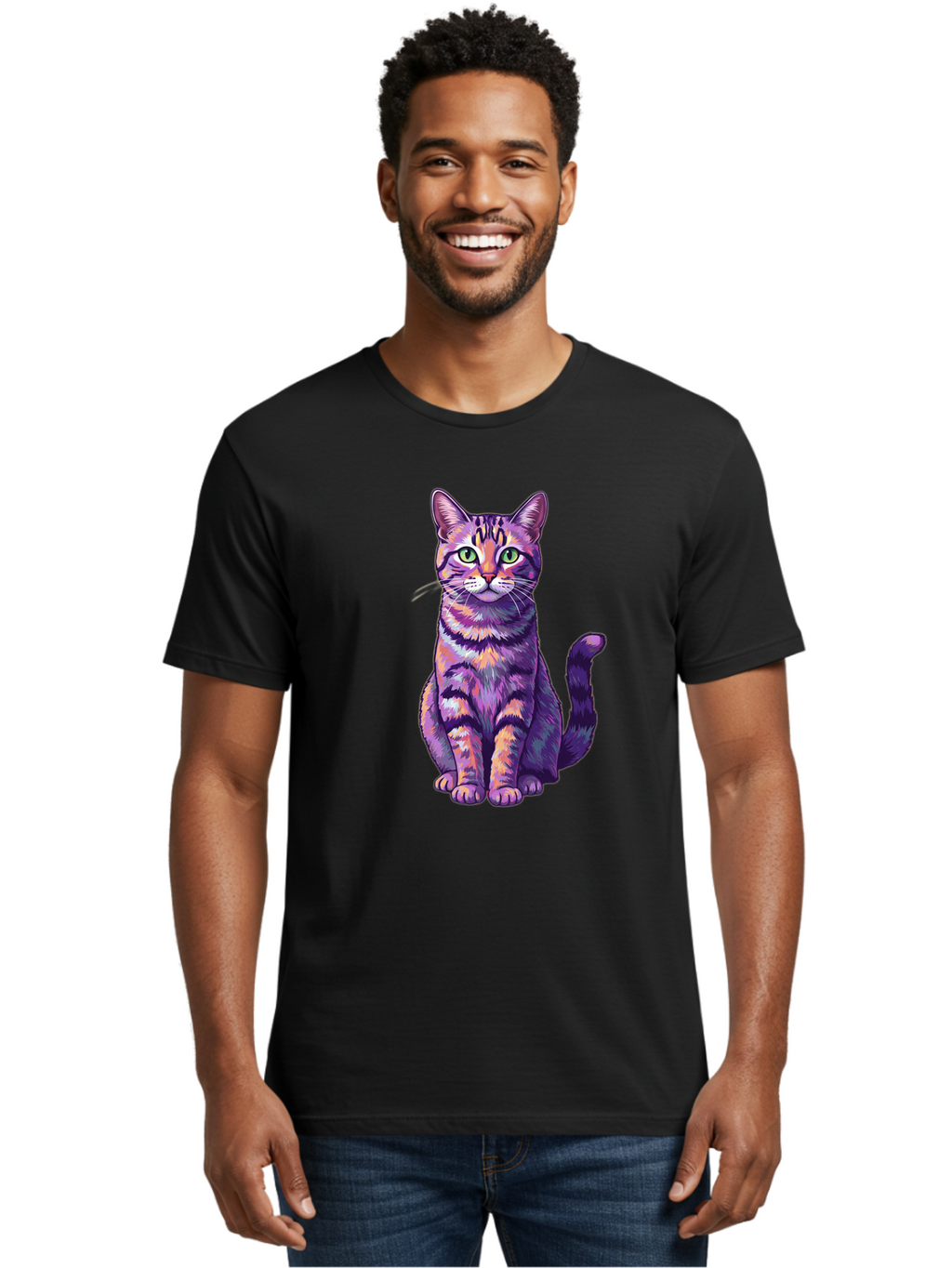 Purple-Tabby-Cat Men'S Graphic Tee, 100% Cotton, Comfortable Casual Summer Wear, Machine Washable, Vintage Camera, Old Camera, Antique Camera, Black Camera, Classic Photography, Photography Equipment, Nostalgic Device, Film Camera, Camera Art Bao776