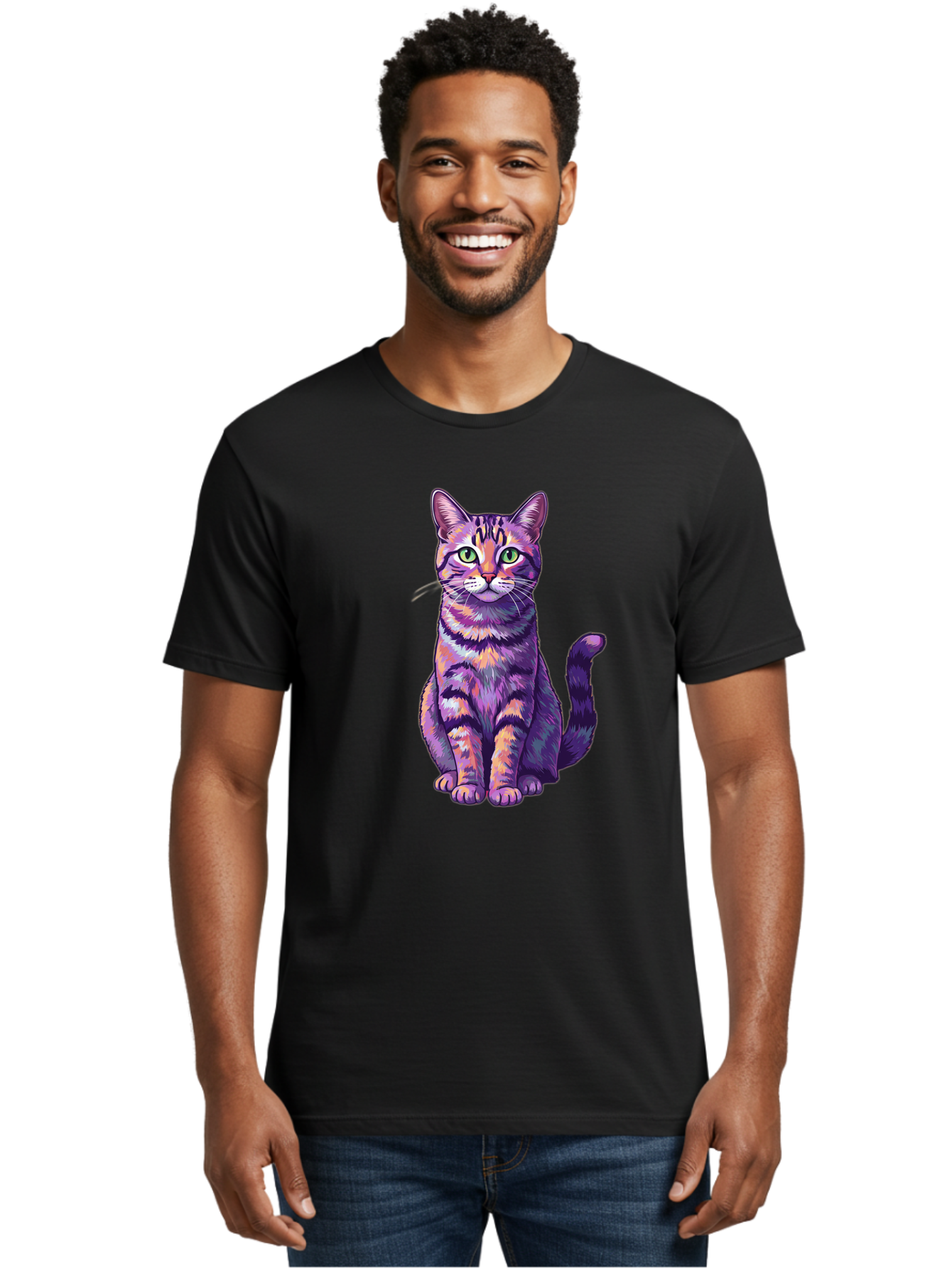 Purple-Tabby-Cat Men'S Graphic Tee, 100% Cotton, Comfortable Casual Summer Wear, Machine Washable, Vintage Camera, Old Camera, Antique Camera, Black Camera, Classic Photography, Photography Equipment, Nostalgic Device, Film Camera, Camera Art Bao776