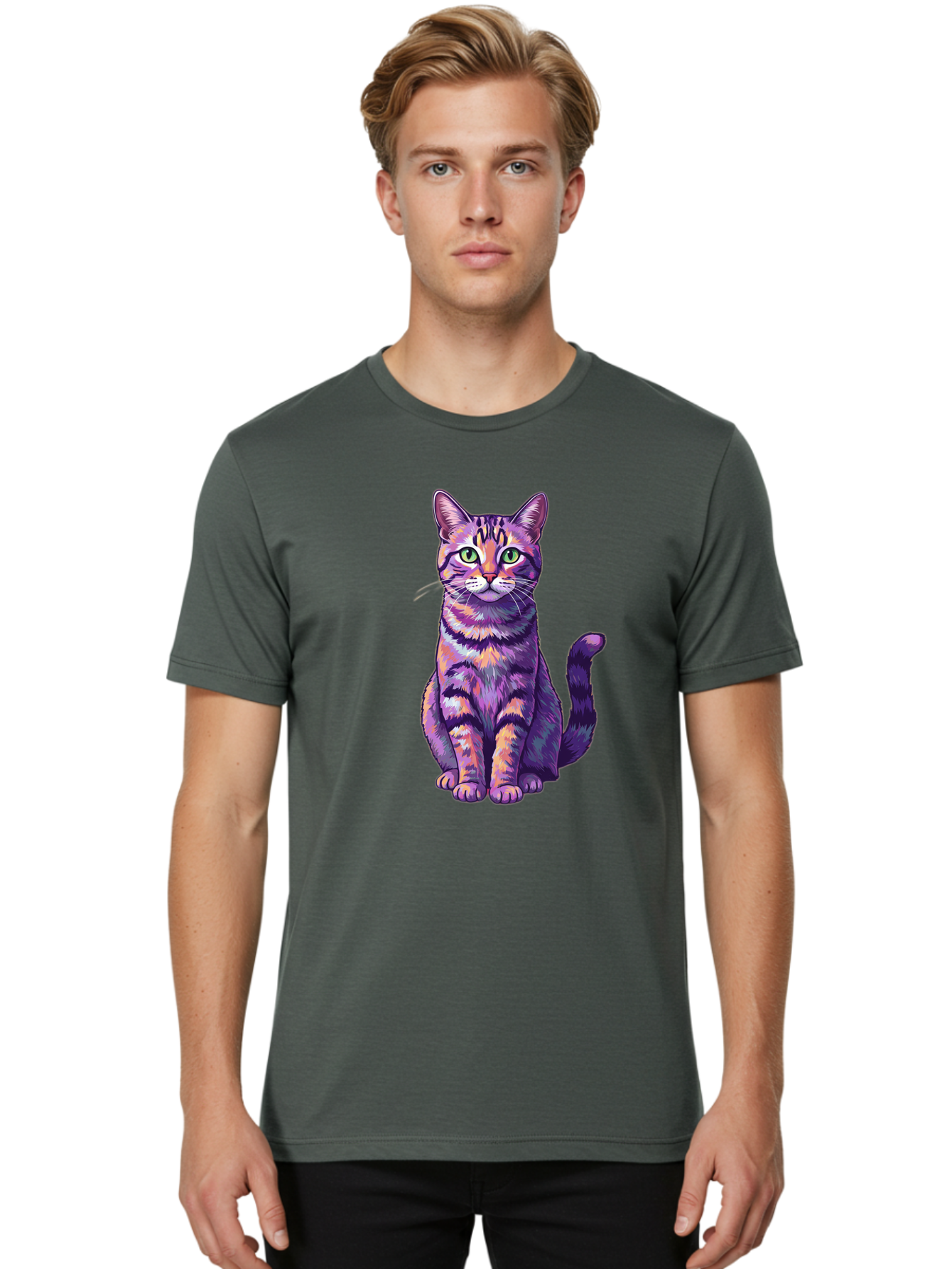 Purple-Tabby-Cat Men'S Graphic Tee, 100% Cotton, Comfortable Casual Summer Wear, Machine Washable, Vintage Camera, Old Camera, Antique Camera, Black Camera, Classic Photography, Photography Equipment, Nostalgic Device, Film Camera, Camera Art Bao776