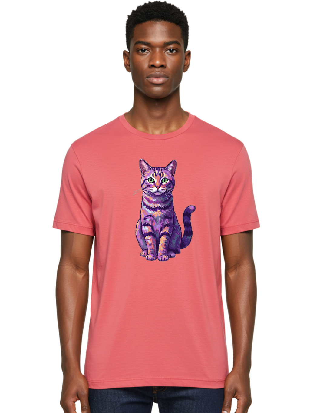 Purple-Tabby-Cat Men'S Graphic Tee, 100% Cotton, Comfortable Casual Summer Wear, Machine Washable, Vintage Camera, Old Camera, Antique Camera, Black Camera, Classic Photography, Photography Equipment, Nostalgic Device, Film Camera, Camera Art Bao776