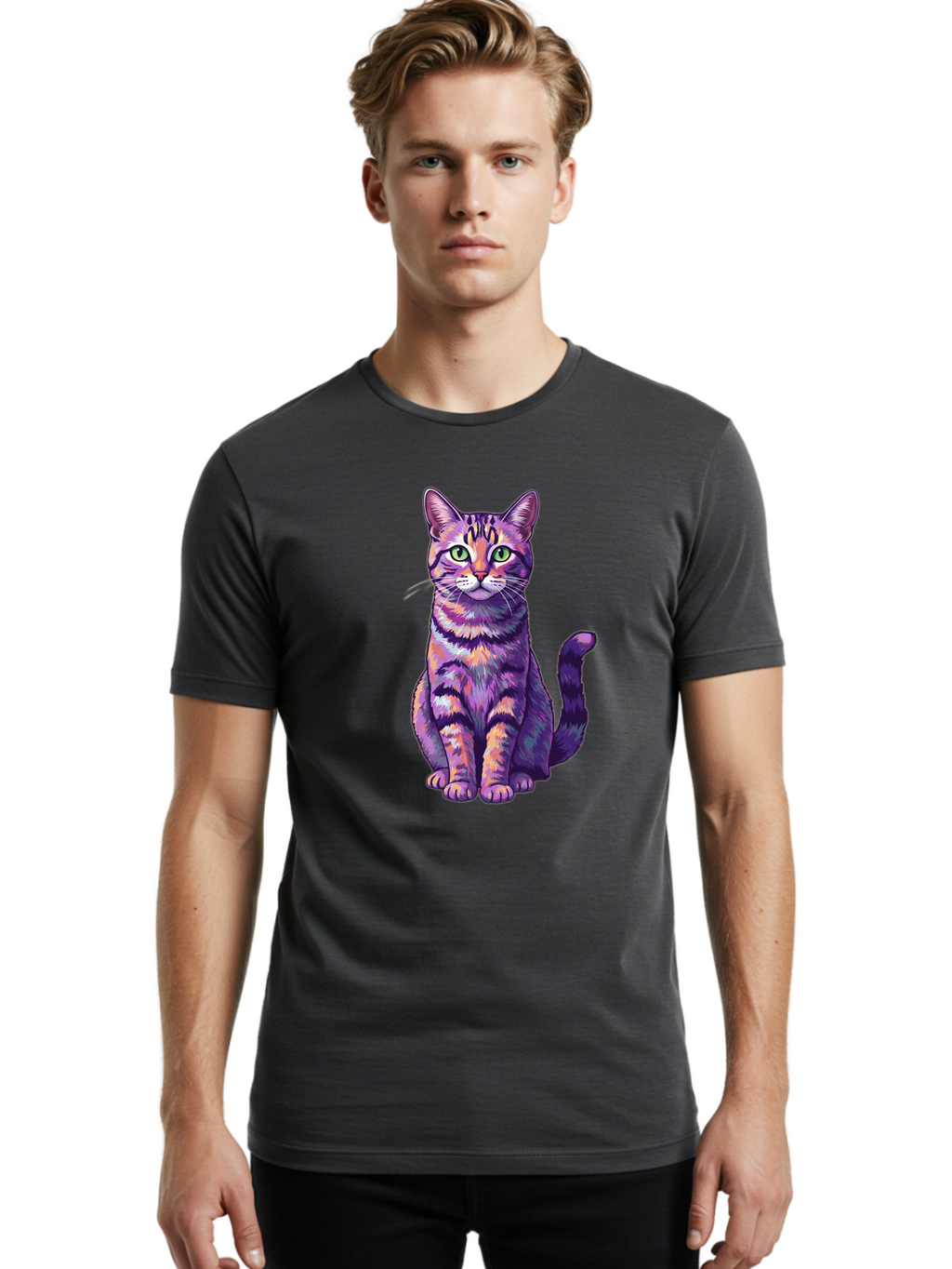 Purple-Tabby-Cat Men'S Graphic Tee, 100% Cotton, Comfortable Casual Summer Wear, Machine Washable, Vintage Camera, Old Camera, Antique Camera, Black Camera, Classic Photography, Photography Equipment, Nostalgic Device, Film Camera, Camera Art Bao776