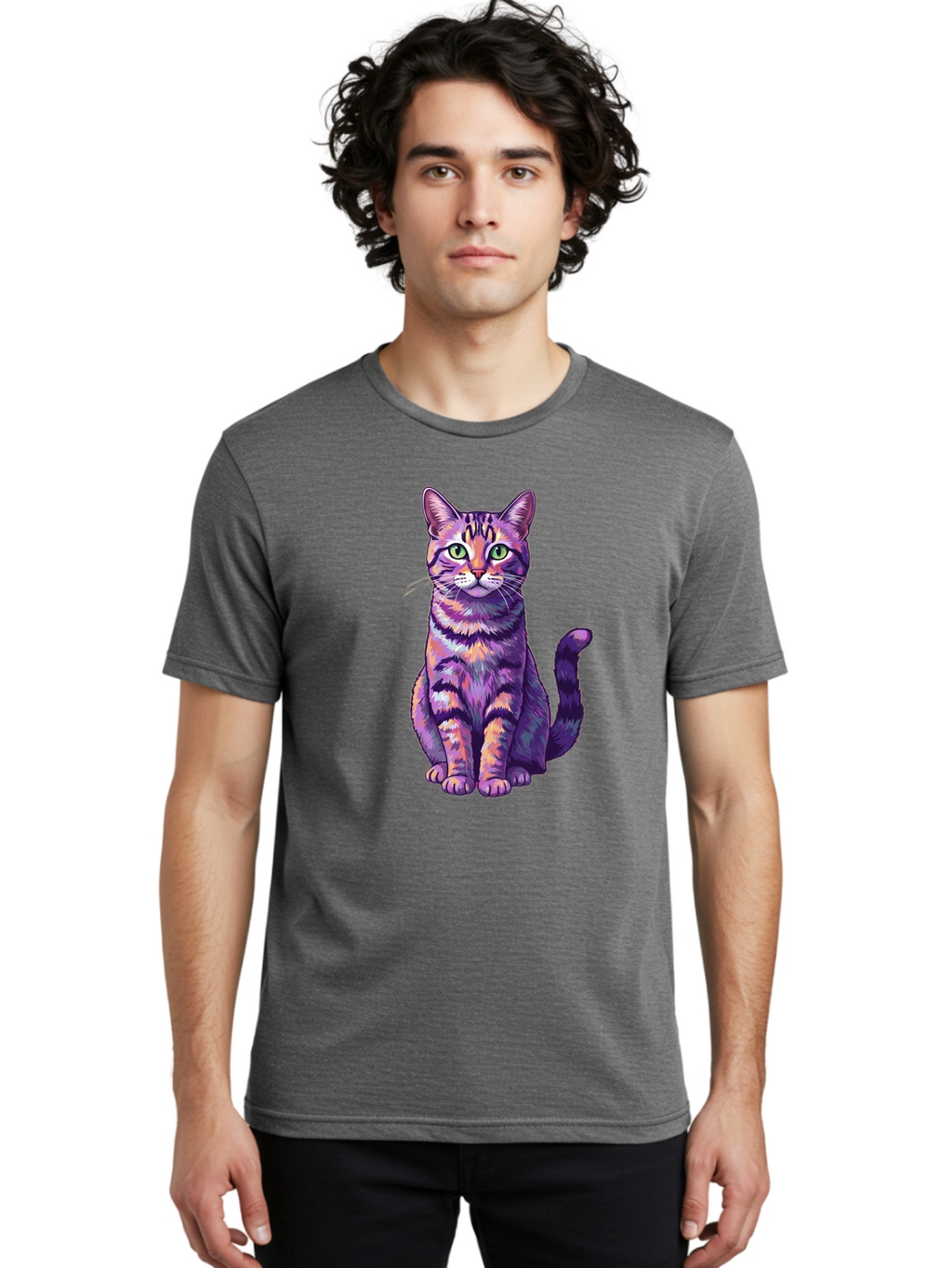 Purple-Tabby-Cat Men'S Graphic Tee, 100% Cotton, Comfortable Casual Summer Wear, Machine Washable, Vintage Camera, Old Camera, Antique Camera, Black Camera, Classic Photography, Photography Equipment, Nostalgic Device, Film Camera, Camera Art Bao776