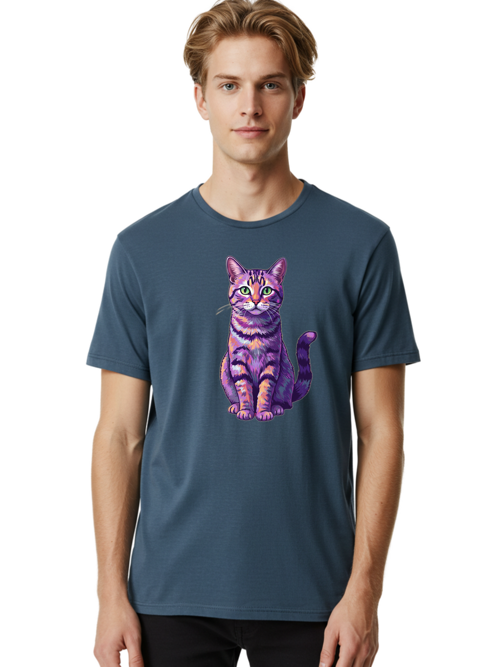 Purple-Tabby-Cat Men'S Graphic Tee, 100% Cotton, Comfortable Casual Summer Wear, Machine Washable, Vintage Camera, Old Camera, Antique Camera, Black Camera, Classic Photography, Photography Equipment, Nostalgic Device, Film Camera, Camera Art Bao776