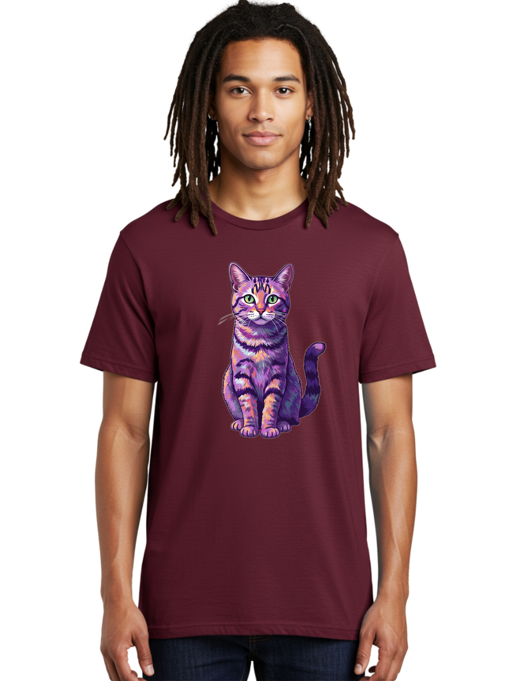 Purple-Tabby-Cat Men'S Graphic Tee, 100% Cotton, Comfortable Casual Summer Wear, Machine Washable, Vintage Camera, Old Camera, Antique Camera, Black Camera, Classic Photography, Photography Equipment, Nostalgic Device, Film Camera, Camera Art Bao776