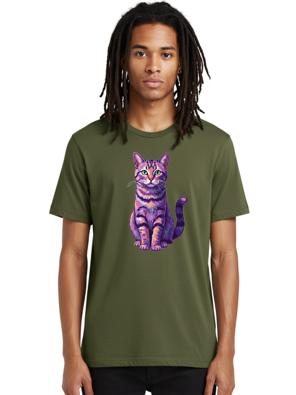 Purple-Tabby-Cat Men'S Graphic Tee, 100% Cotton, Comfortable Casual Summer Wear, Machine Washable, Vintage Camera, Old Camera, Antique Camera, Black Camera, Classic Photography, Photography Equipment, Nostalgic Device, Film Camera, Camera Art Bao776