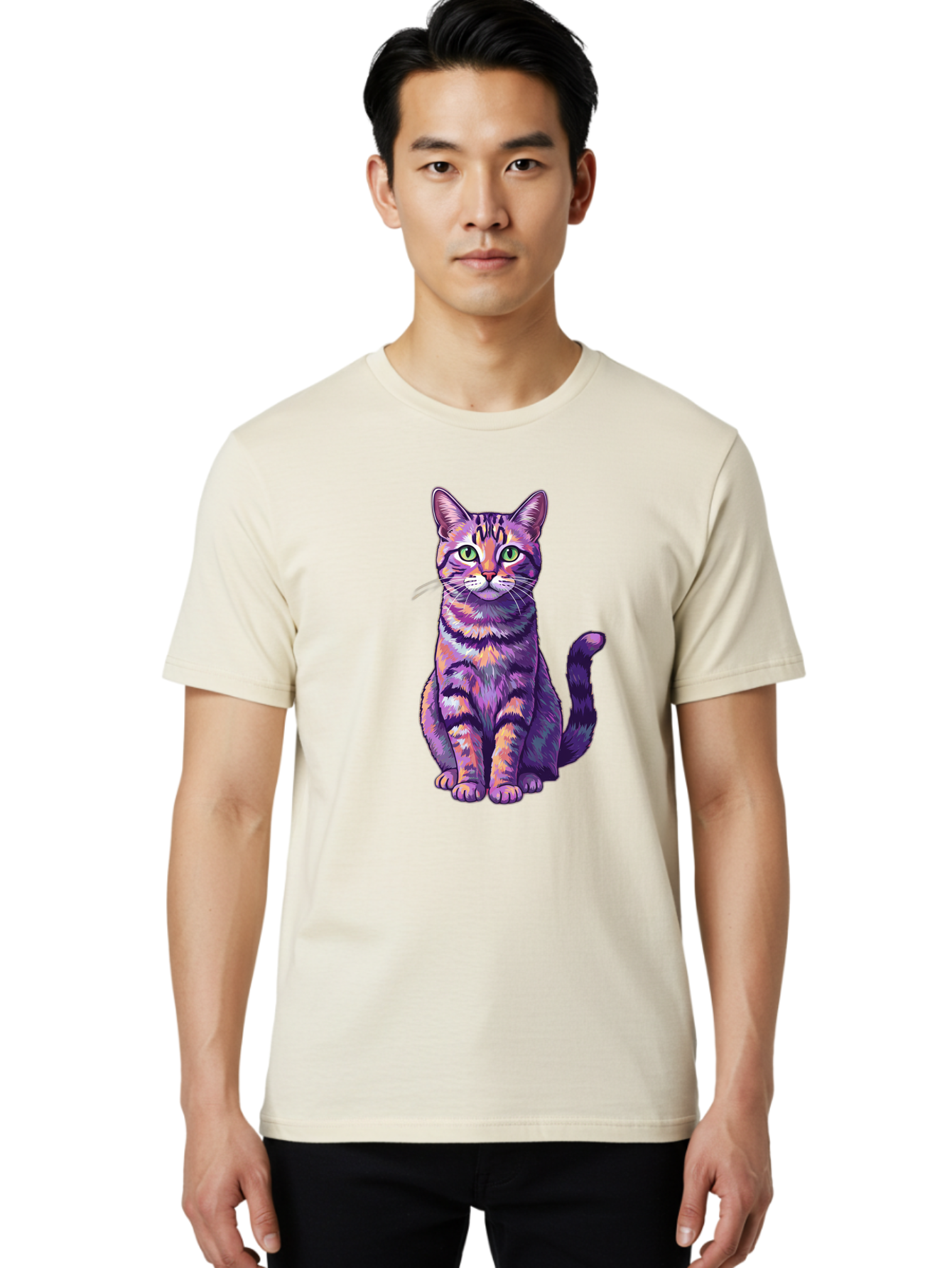 Purple-Tabby-Cat Men'S Graphic Tee, 100% Cotton, Comfortable Casual Summer Wear, Machine Washable, Vintage Camera, Old Camera, Antique Camera, Black Camera, Classic Photography, Photography Equipment, Nostalgic Device, Film Camera, Camera Art Bao776