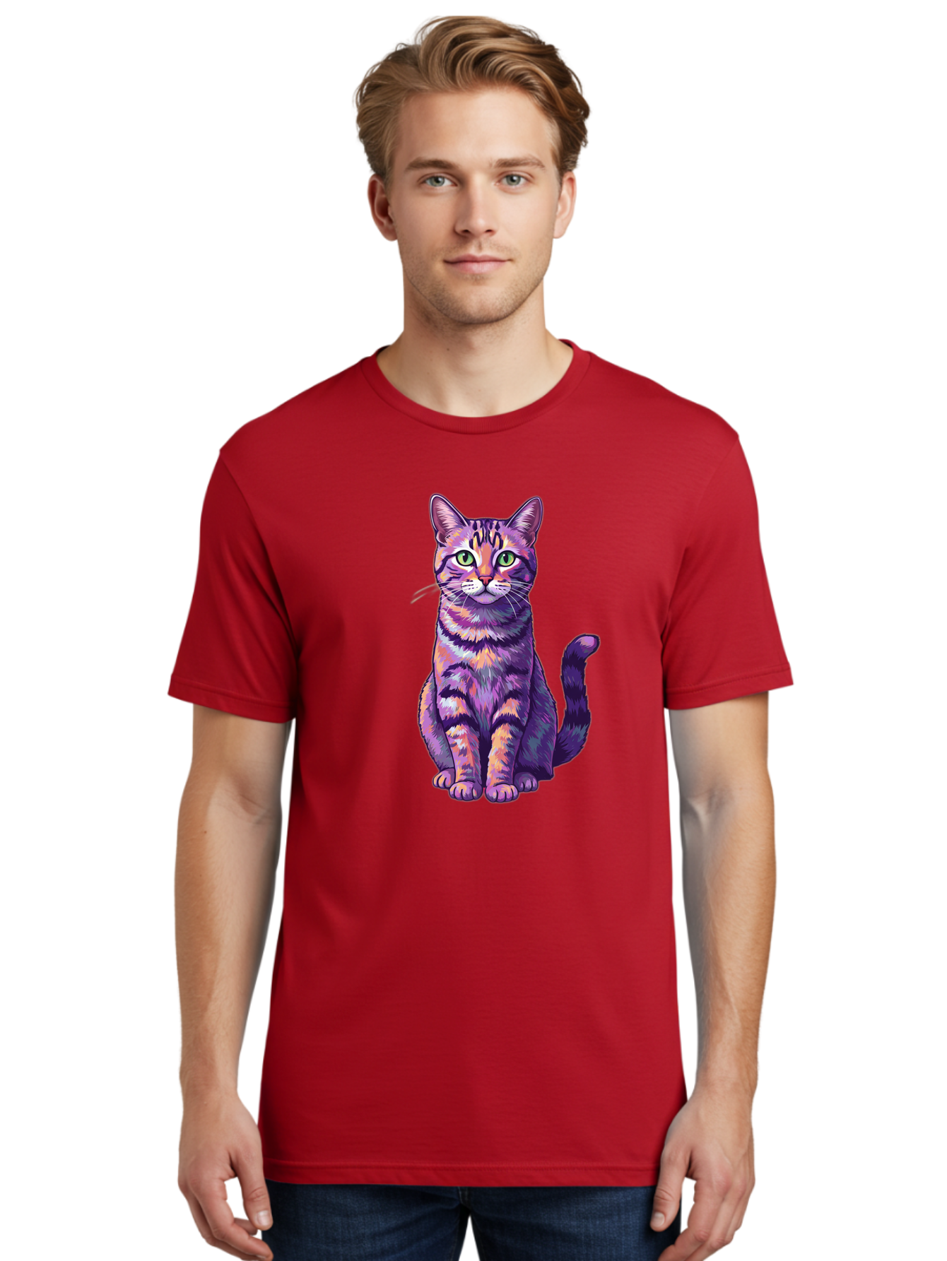 Purple-Tabby-Cat Men'S Graphic Tee, 100% Cotton, Comfortable Casual Summer Wear, Machine Washable, Vintage Camera, Old Camera, Antique Camera, Black Camera, Classic Photography, Photography Equipment, Nostalgic Device, Film Camera, Camera Art Bao776