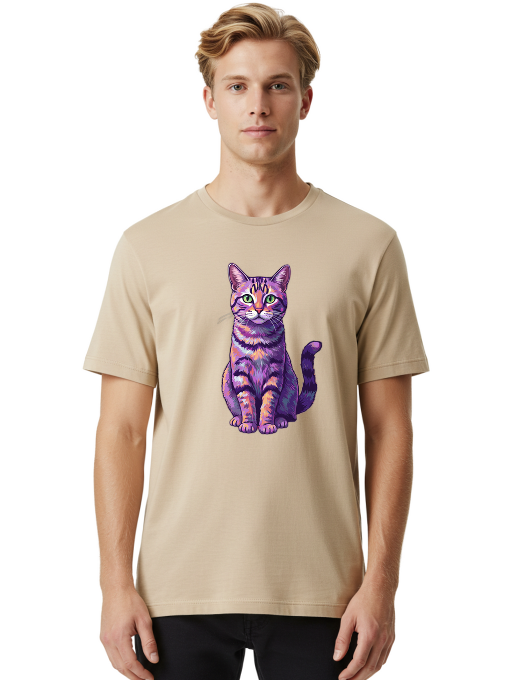 Purple-Tabby-Cat Men'S Graphic Tee, 100% Cotton, Comfortable Casual Summer Wear, Machine Washable, Vintage Camera, Old Camera, Antique Camera, Black Camera, Classic Photography, Photography Equipment, Nostalgic Device, Film Camera, Camera Art Bao776