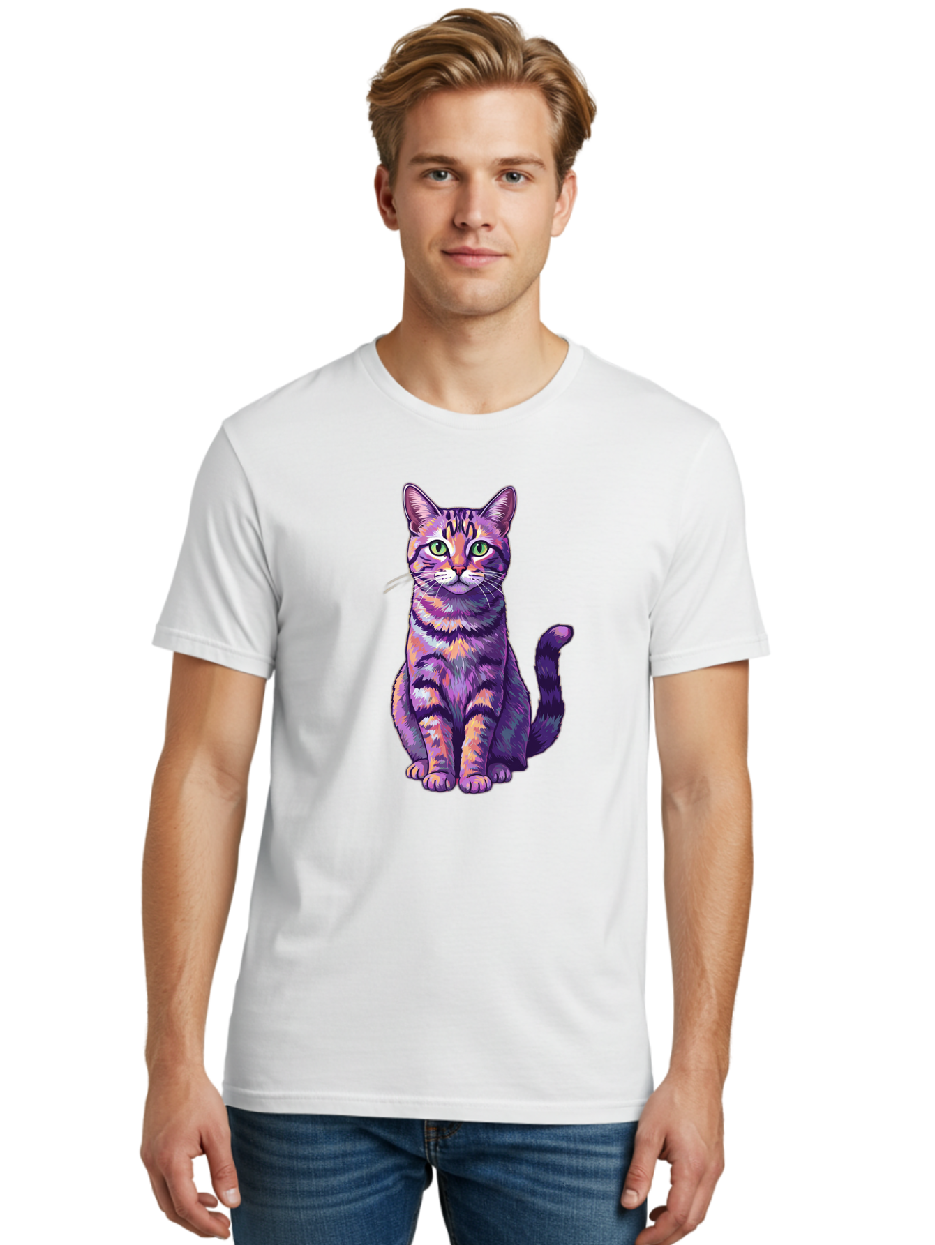 Purple-Tabby-Cat Men'S Graphic Tee, 100% Cotton, Comfortable Casual Summer Wear, Machine Washable, Vintage Camera, Old Camera, Antique Camera, Black Camera, Classic Photography, Photography Equipment, Nostalgic Device, Film Camera, Camera Art Bao776