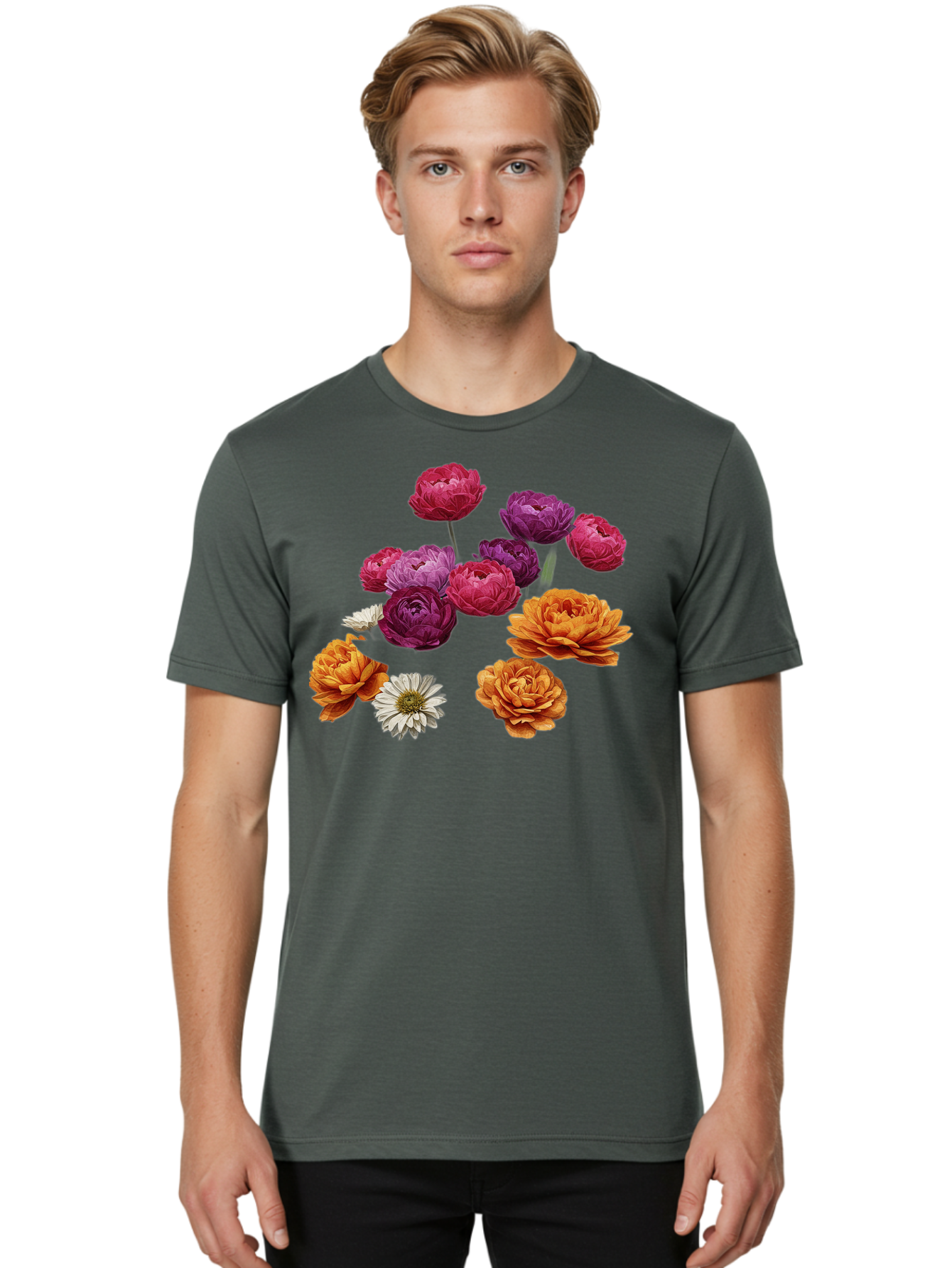 Ranunculus-Flowers Men'S Graphic Tee, 100% Cotton, Comfortable Casual Summer Wear, Machine Washable, Vintage Camera, Old Camera, Antique Camera, Black Camera, Classic Photography, Photography Equipment, Nostalgic Device, Film Camera, Bao783