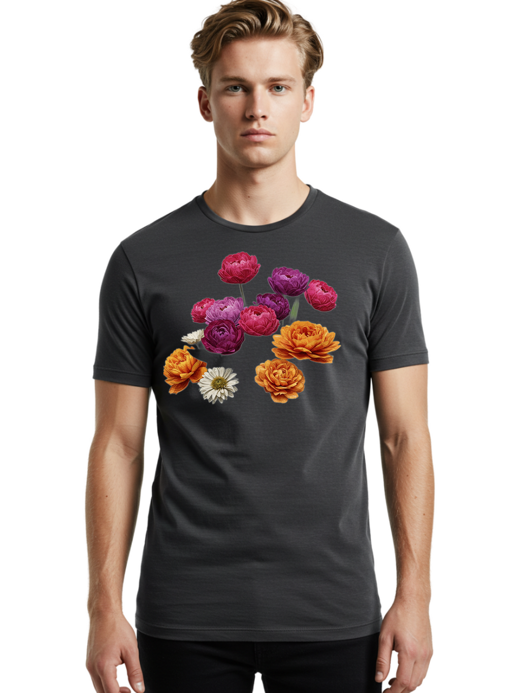 Ranunculus-Flowers Men'S Graphic Tee, 100% Cotton, Comfortable Casual Summer Wear, Machine Washable, Vintage Camera, Old Camera, Antique Camera, Black Camera, Classic Photography, Photography Equipment, Nostalgic Device, Film Camera, Bao783